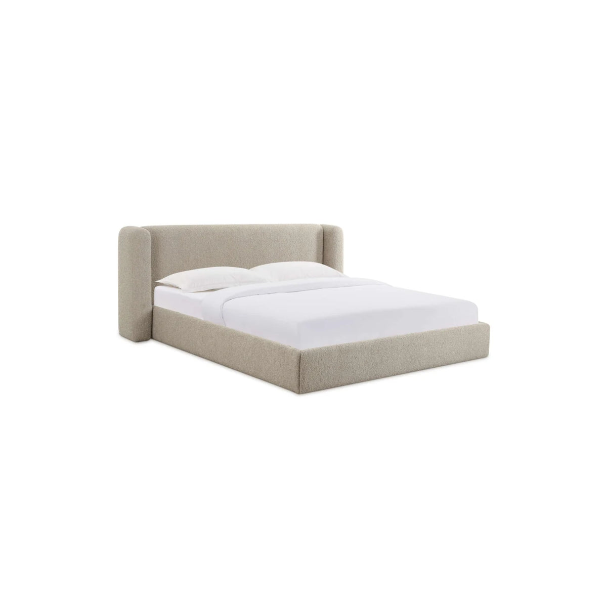 39"H TAN BOUCLE KING BED