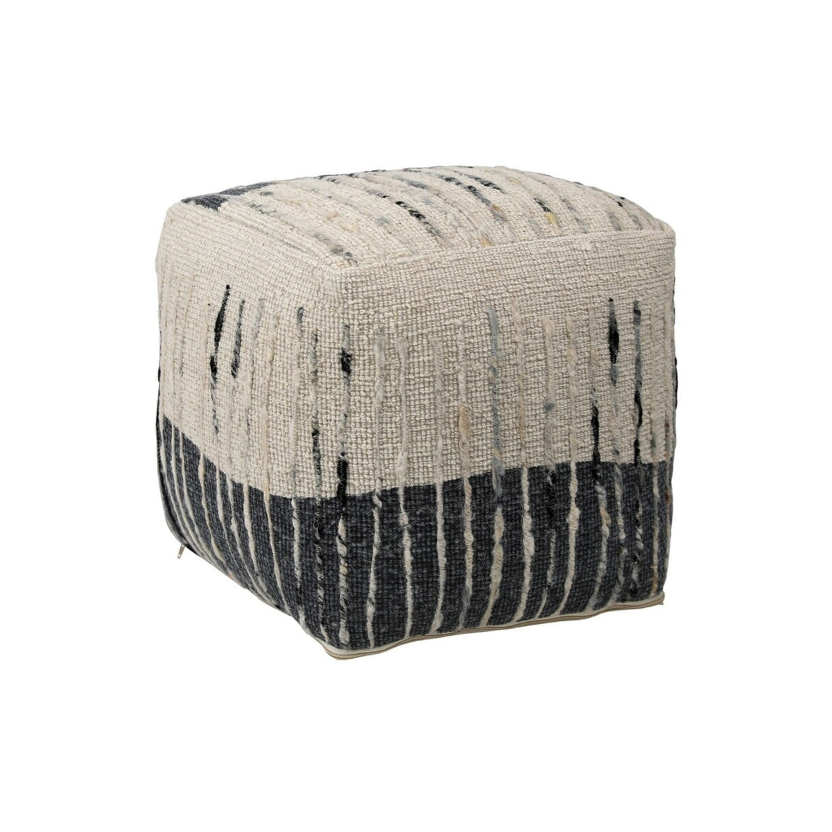 IVORY AND GREY WOOL POUF A