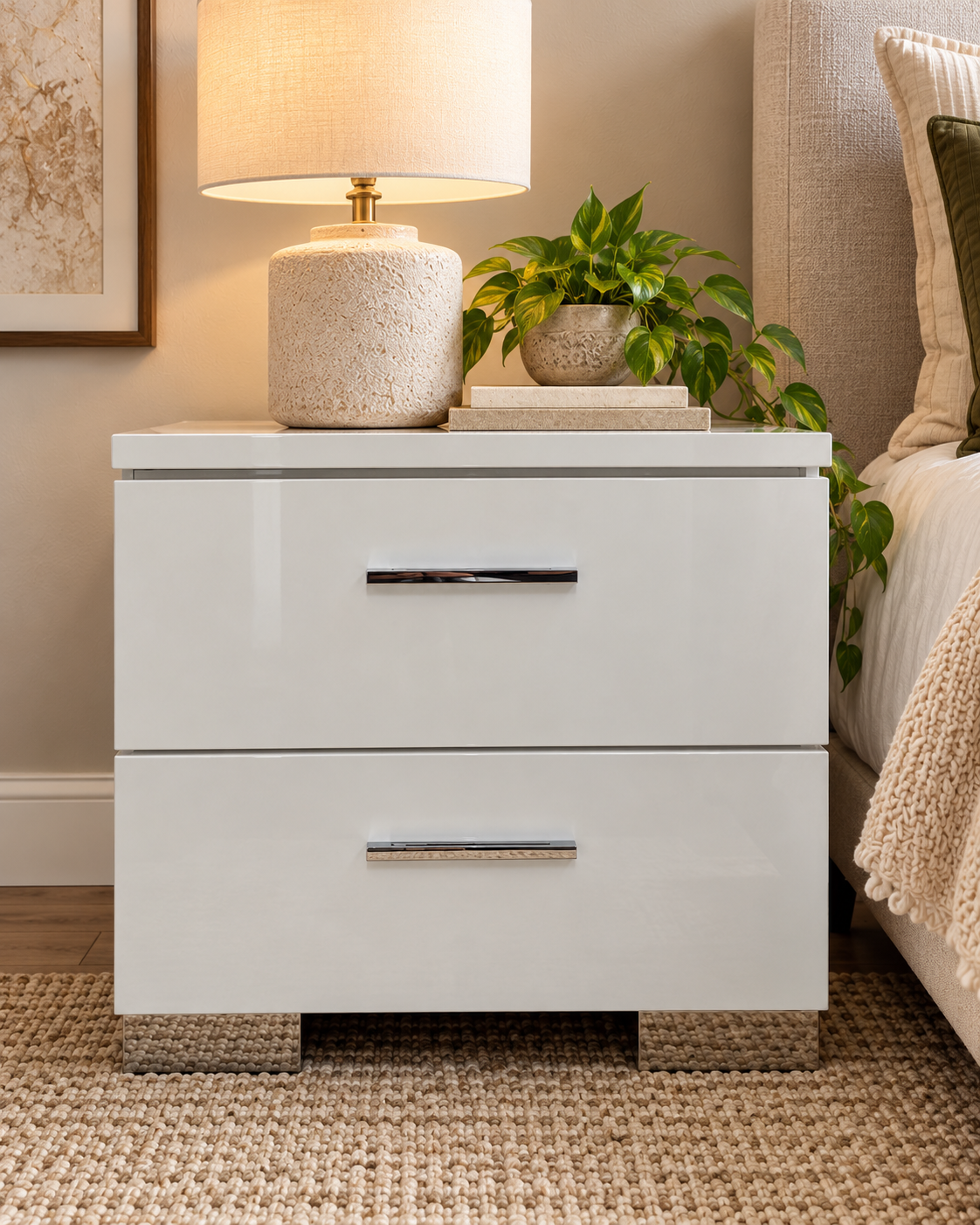 High Gloss White Nightstand B