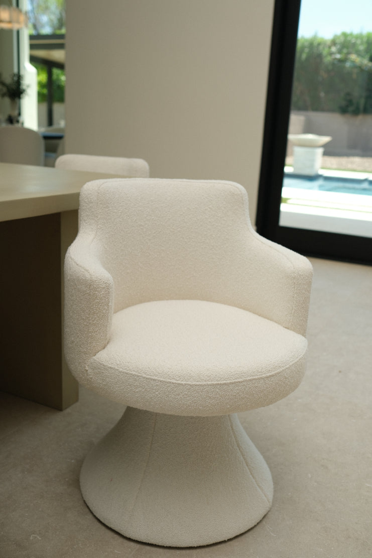 BOUCLE WHITE SWIVEL DINING CHAIR, SET OF 8