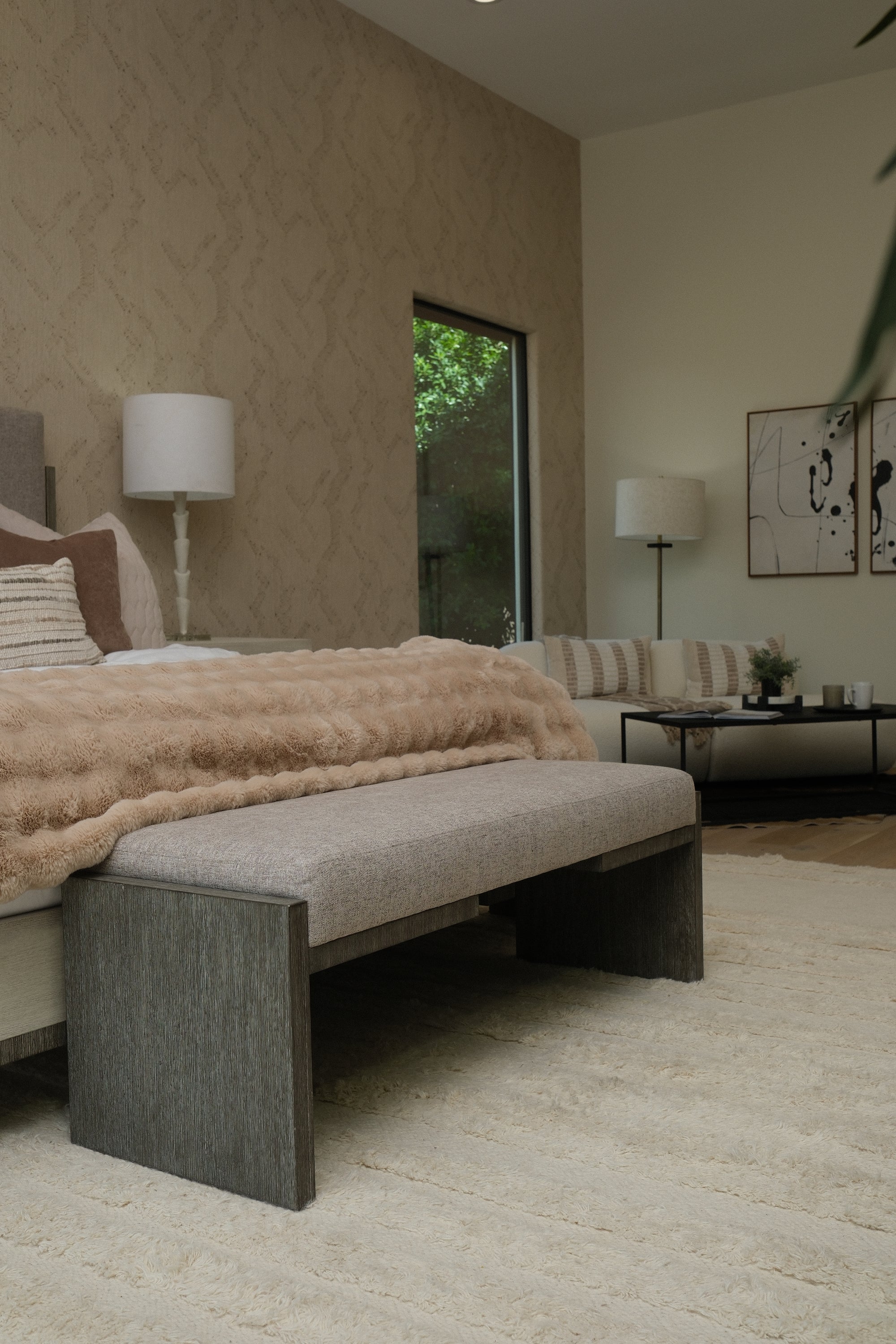 54"L UPH SEAT GREY BENCH
