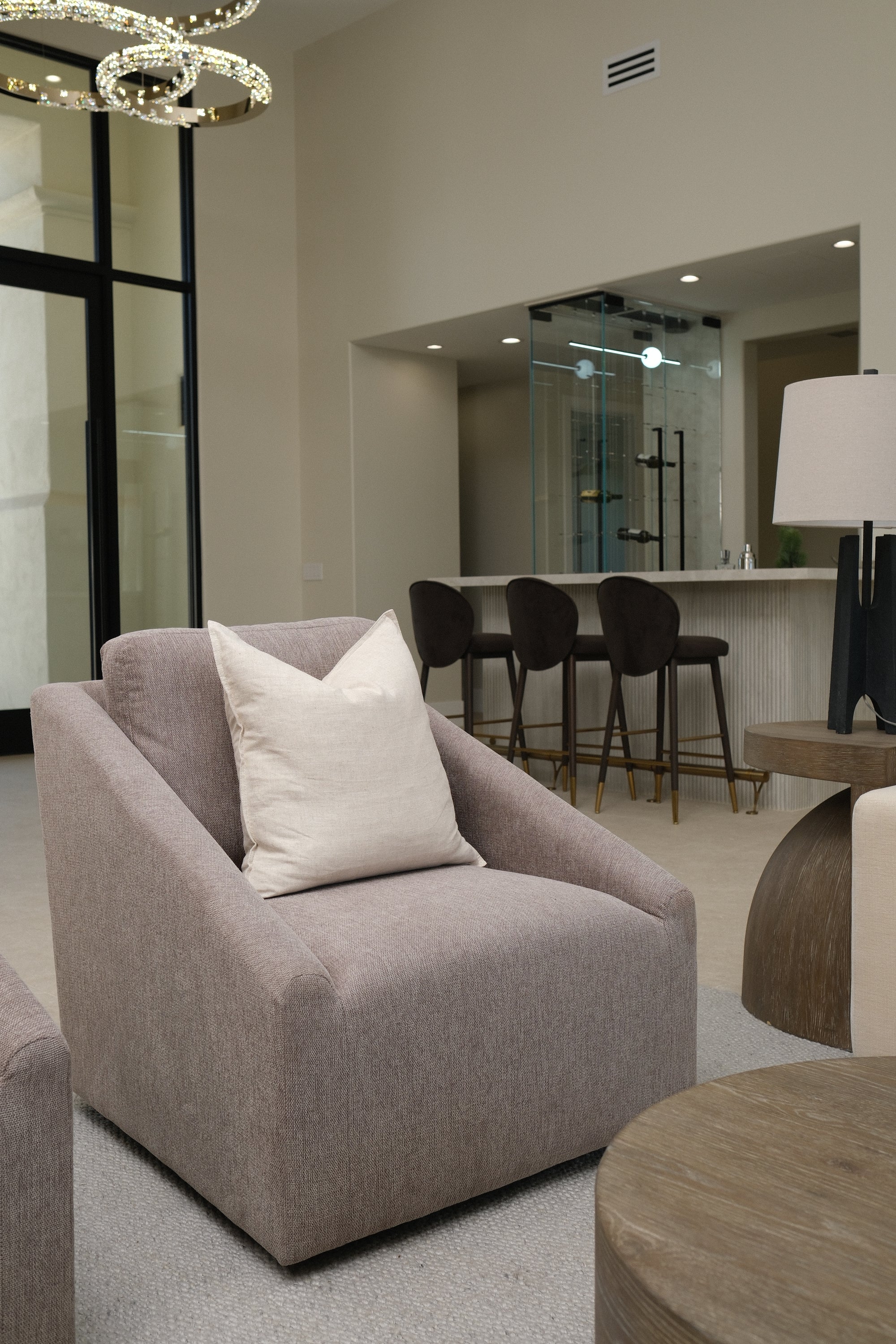 LIGHT BROWN SWIVEL ACCENT CHAIR 2