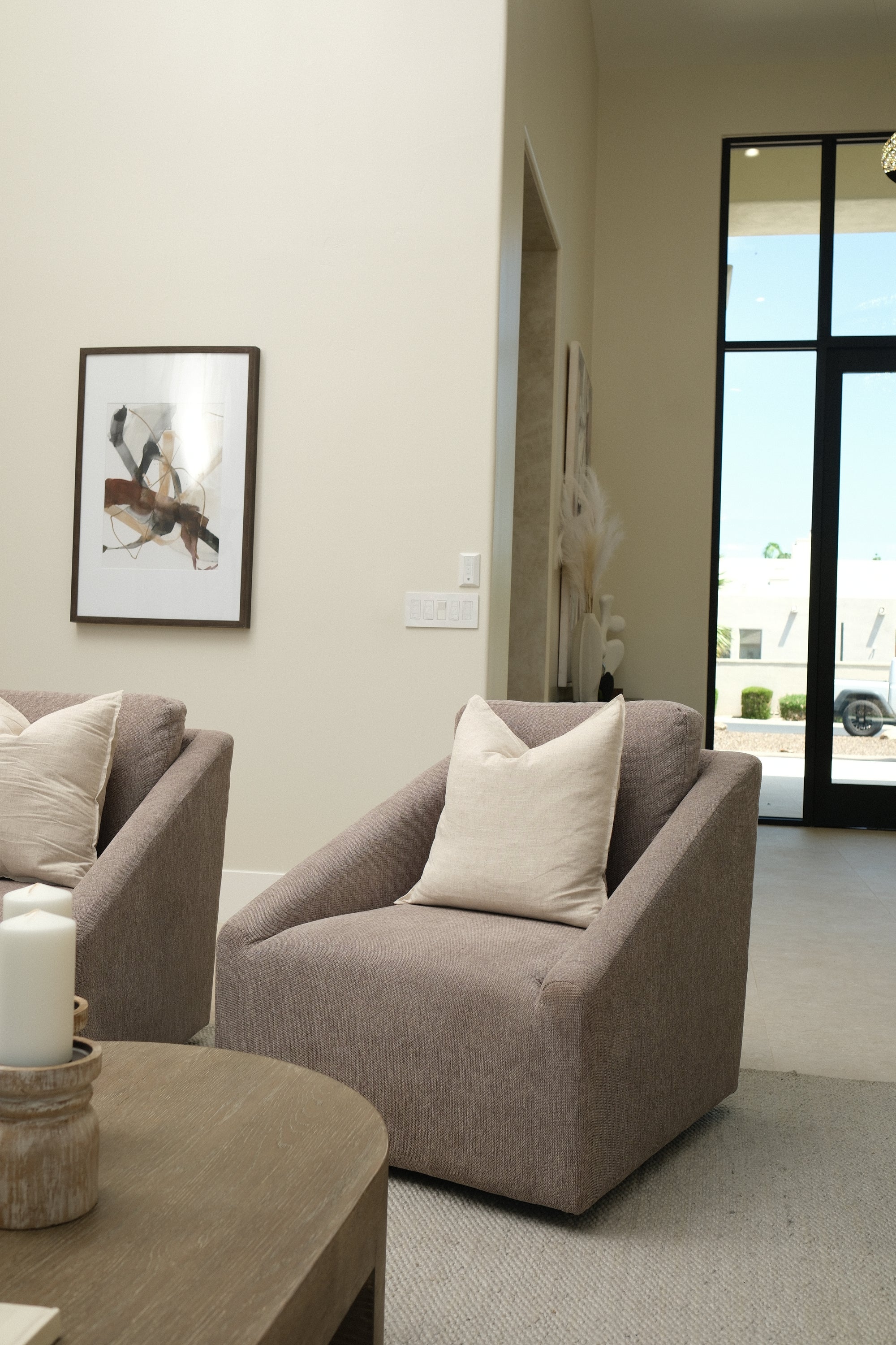 LIGHT BROWN SWIVEL ACCENT CHAIR 2