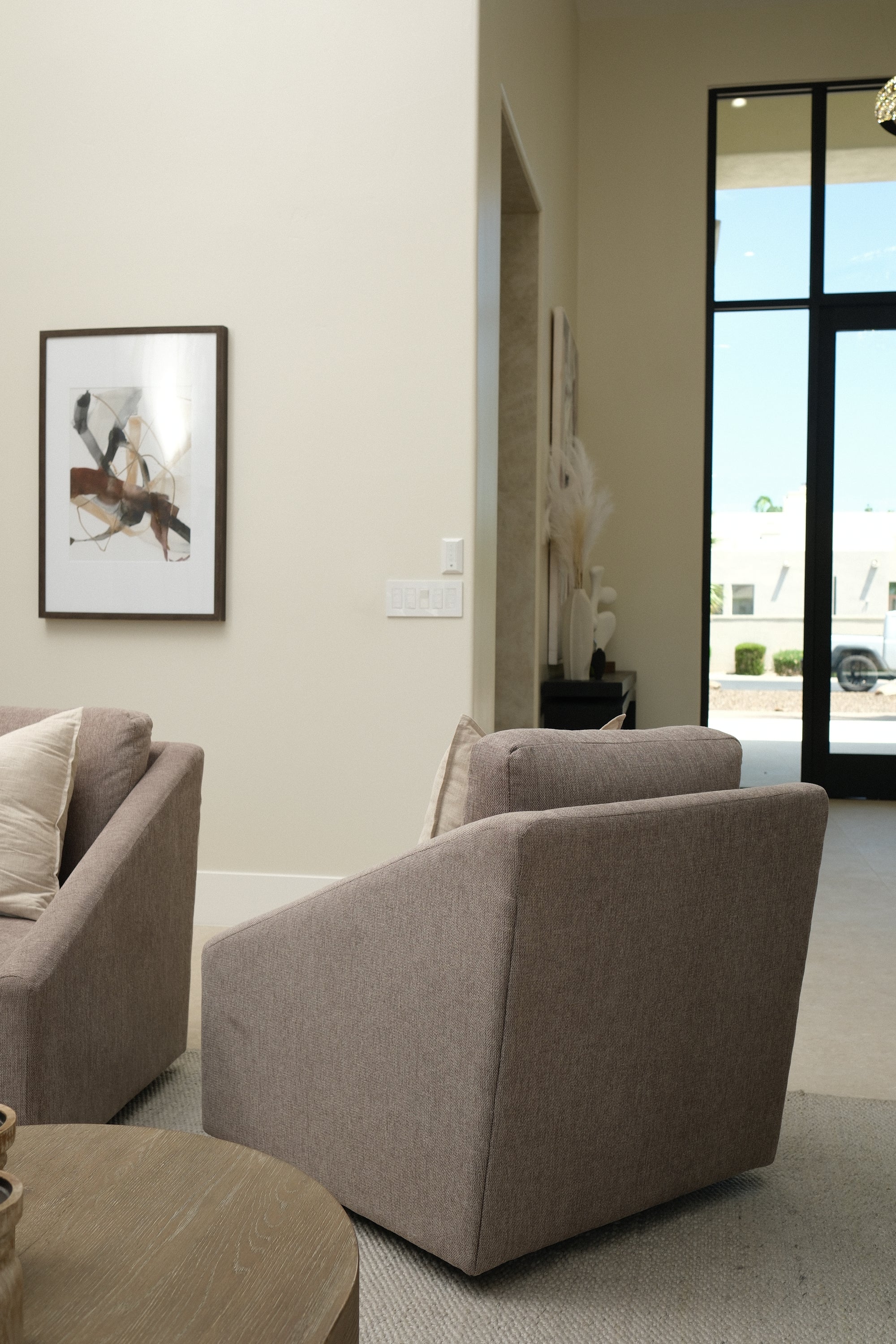 LIGHT BROWN SWIVEL ACCENT CHAIR 2