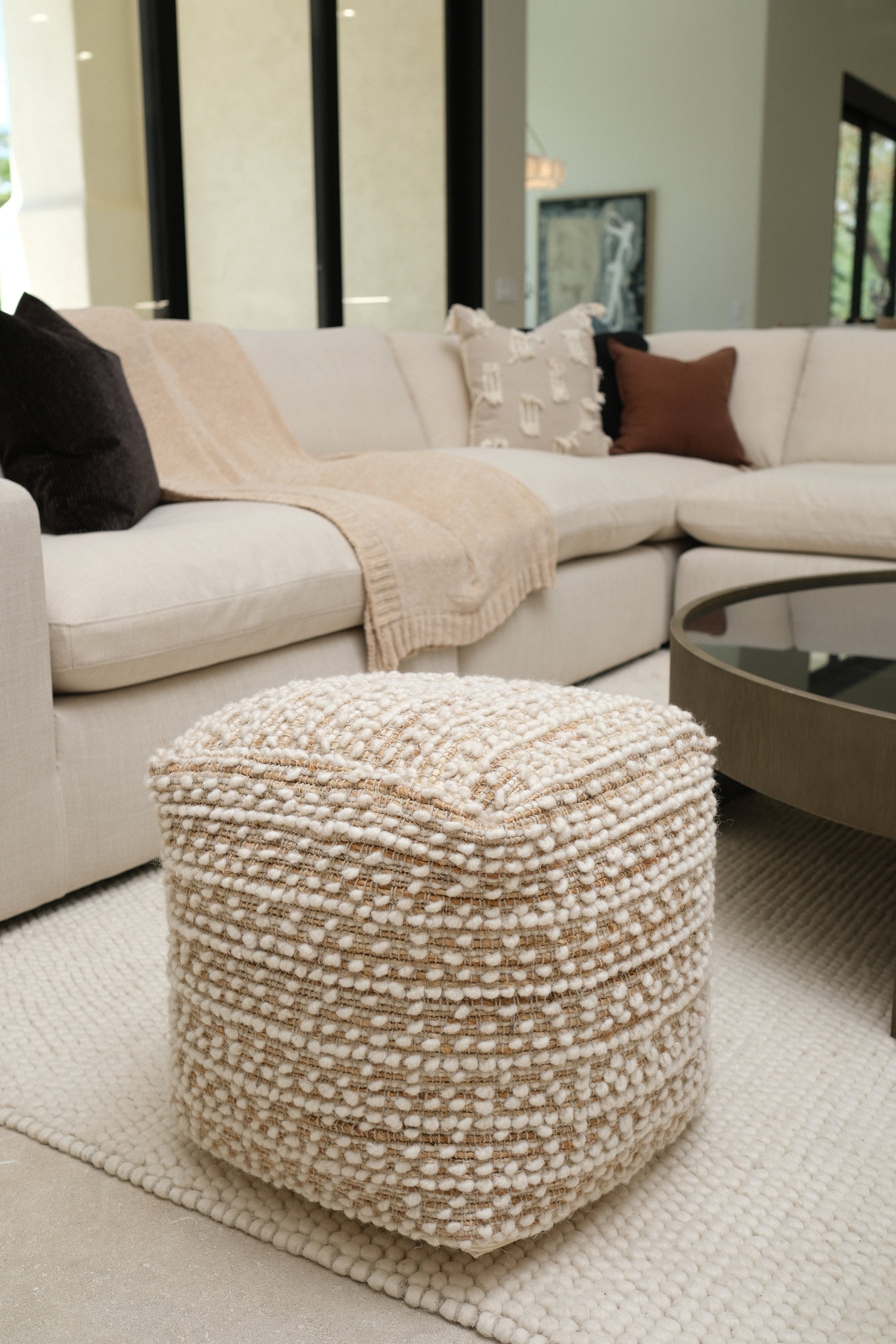 TEXTURED IVORY POUF