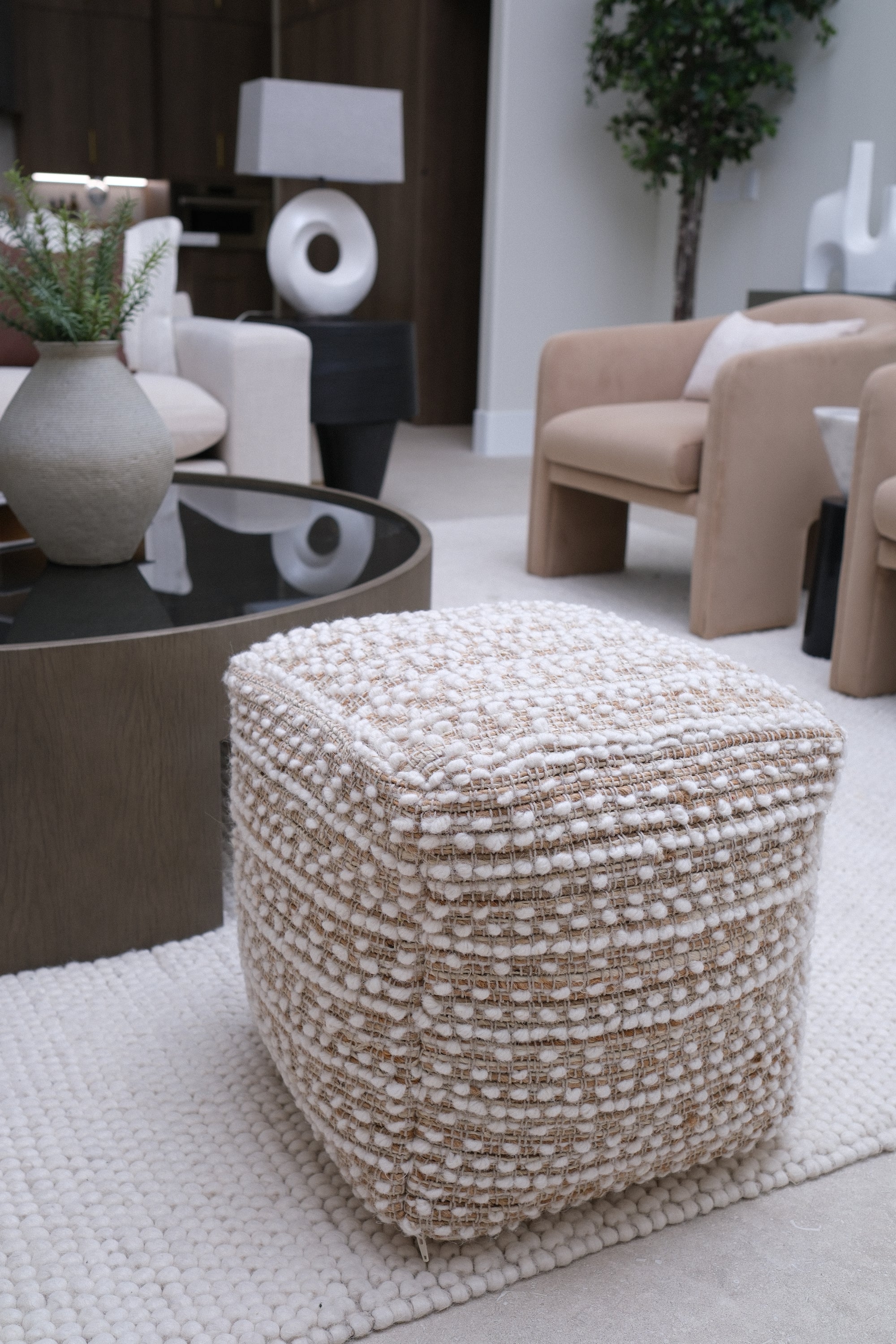 TEXTURED IVORY POUF 2