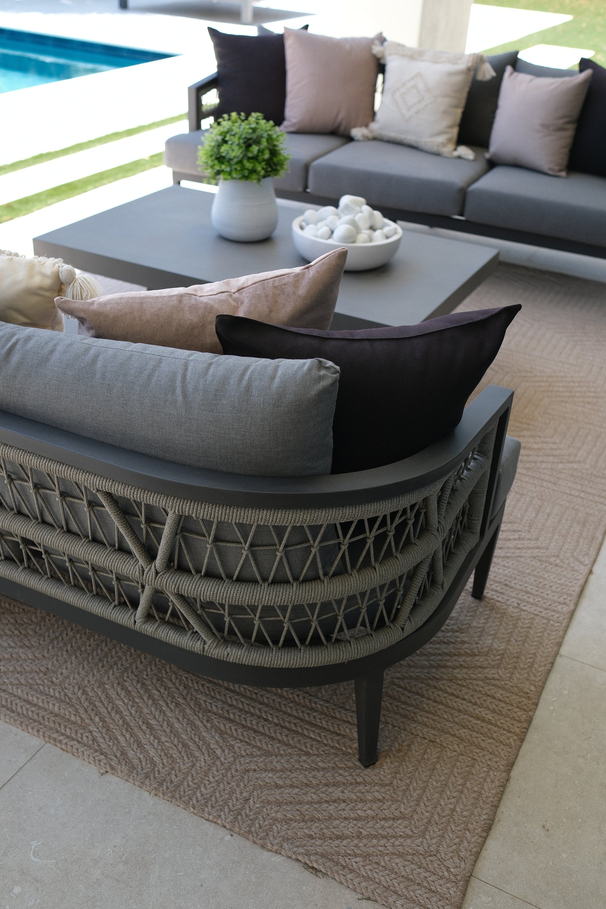 83"L ALUMINUM GREY ROPE OUTDOOR SOFA 1