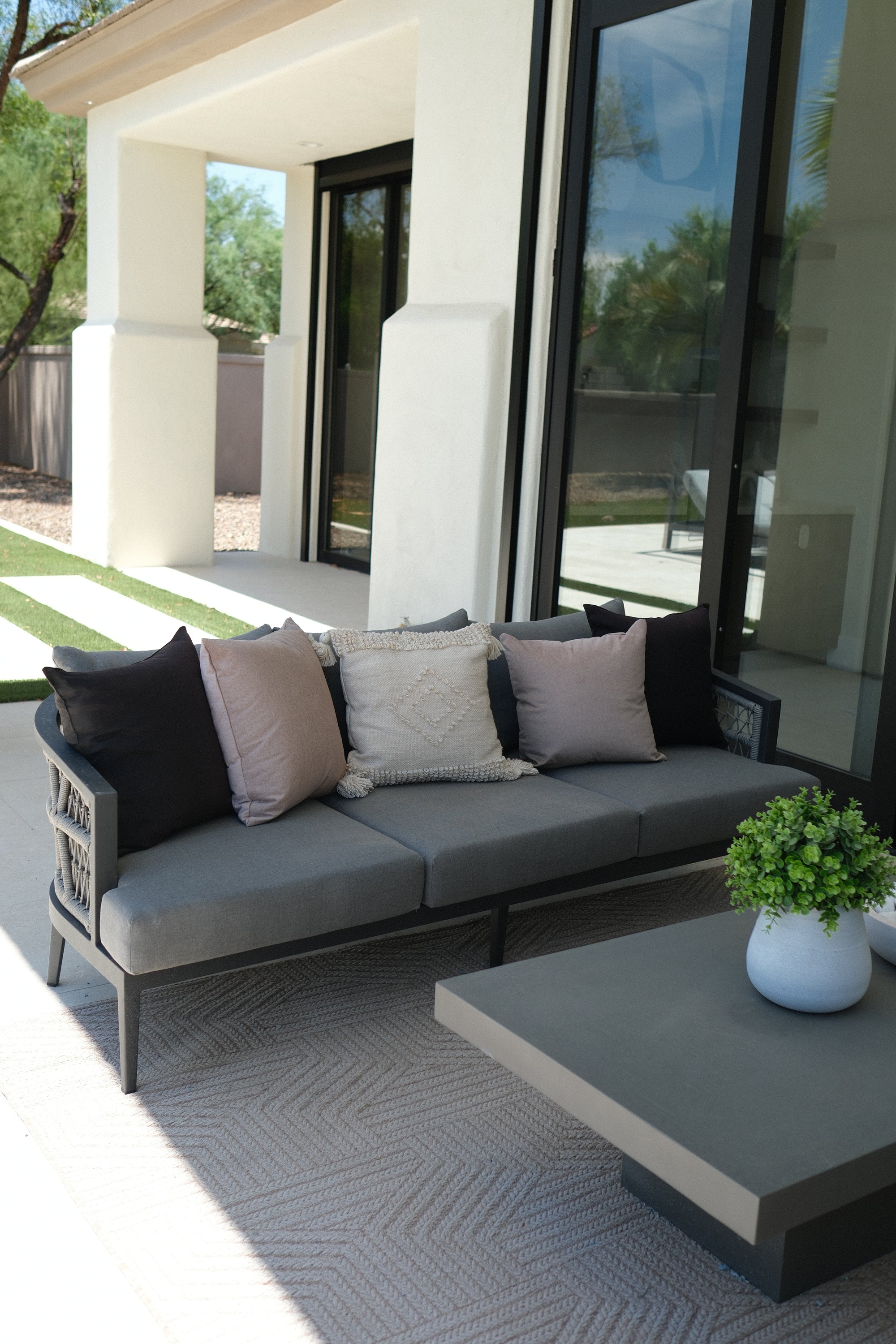 83"L ALUMINUM GREY ROPE OUTDOOR SOFA 2