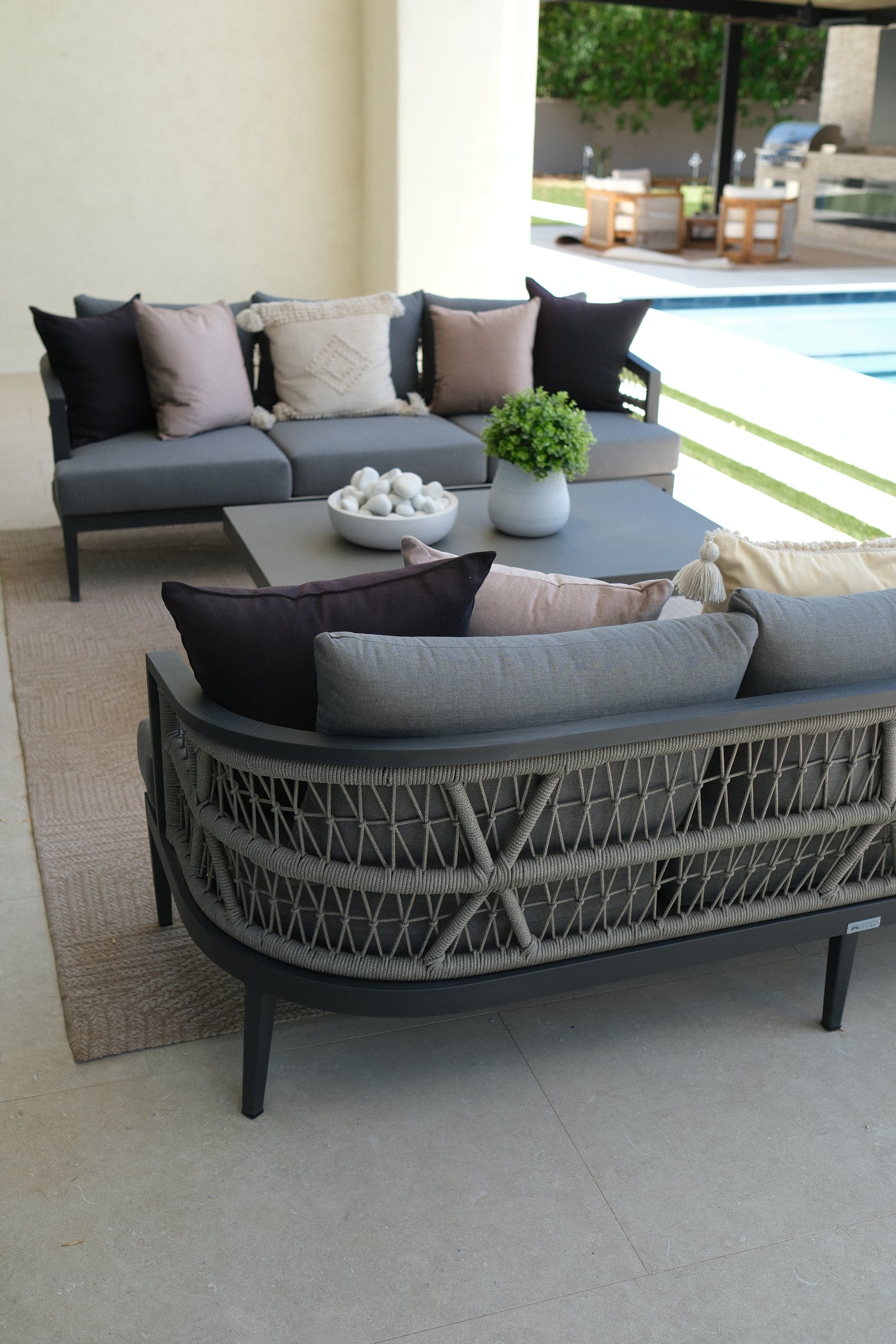 83"L ALUMINUM GREY ROPE OUTDOOR SOFA 2