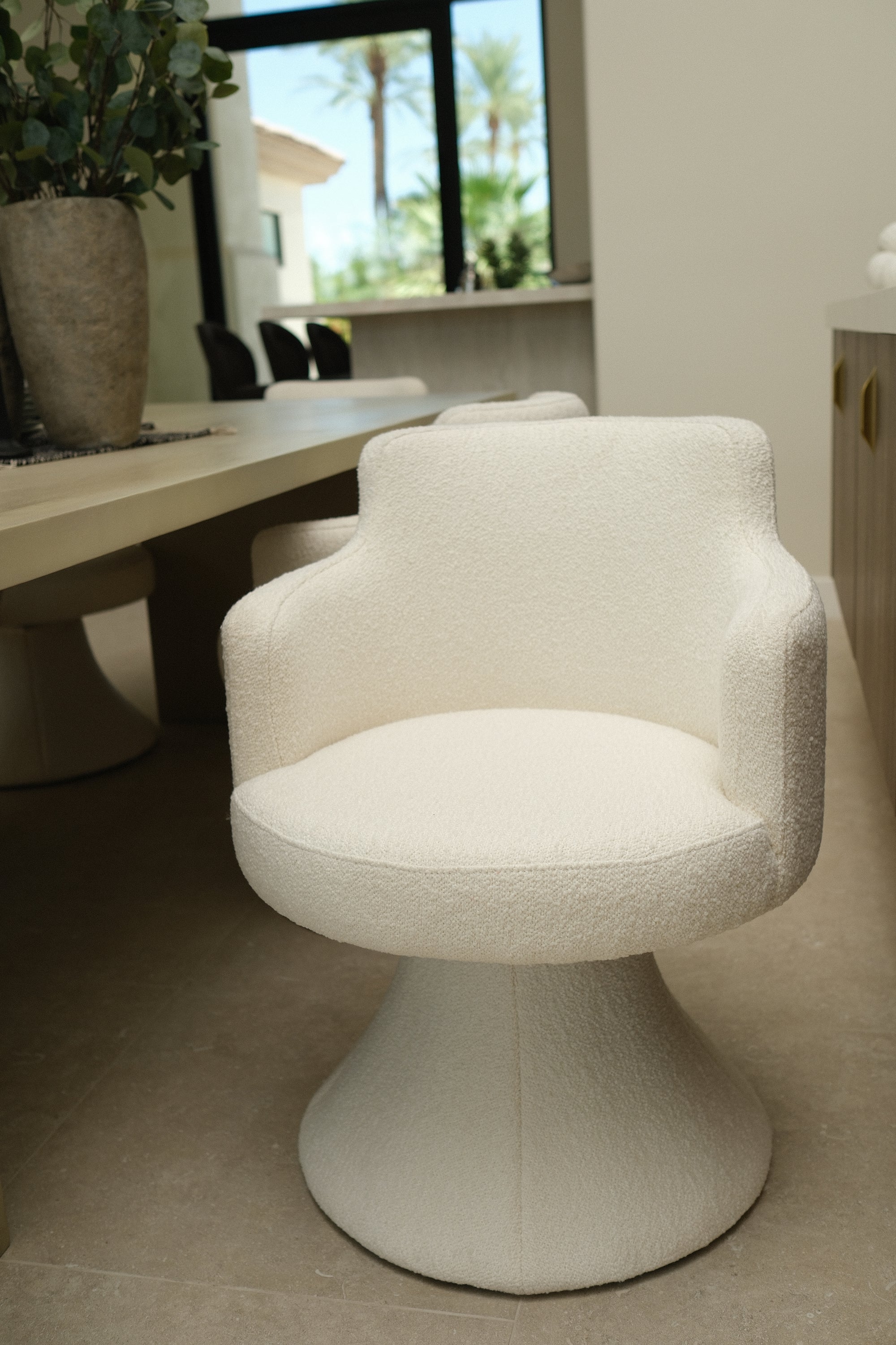BOUCLE WHITE SWIVEL DINING CHAIR 6