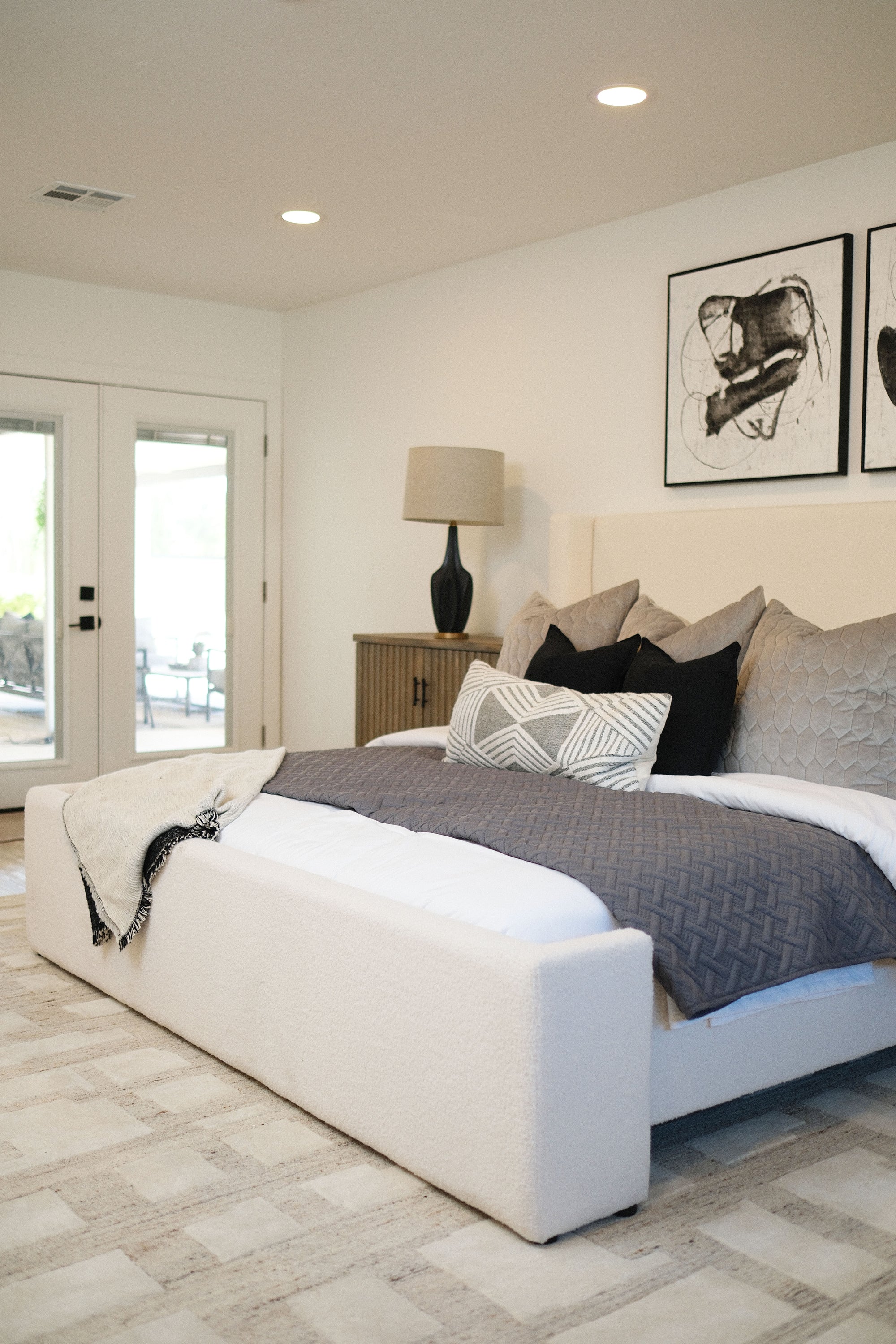 53"H BOUCLE PLATFORM KING BED WHITE N
