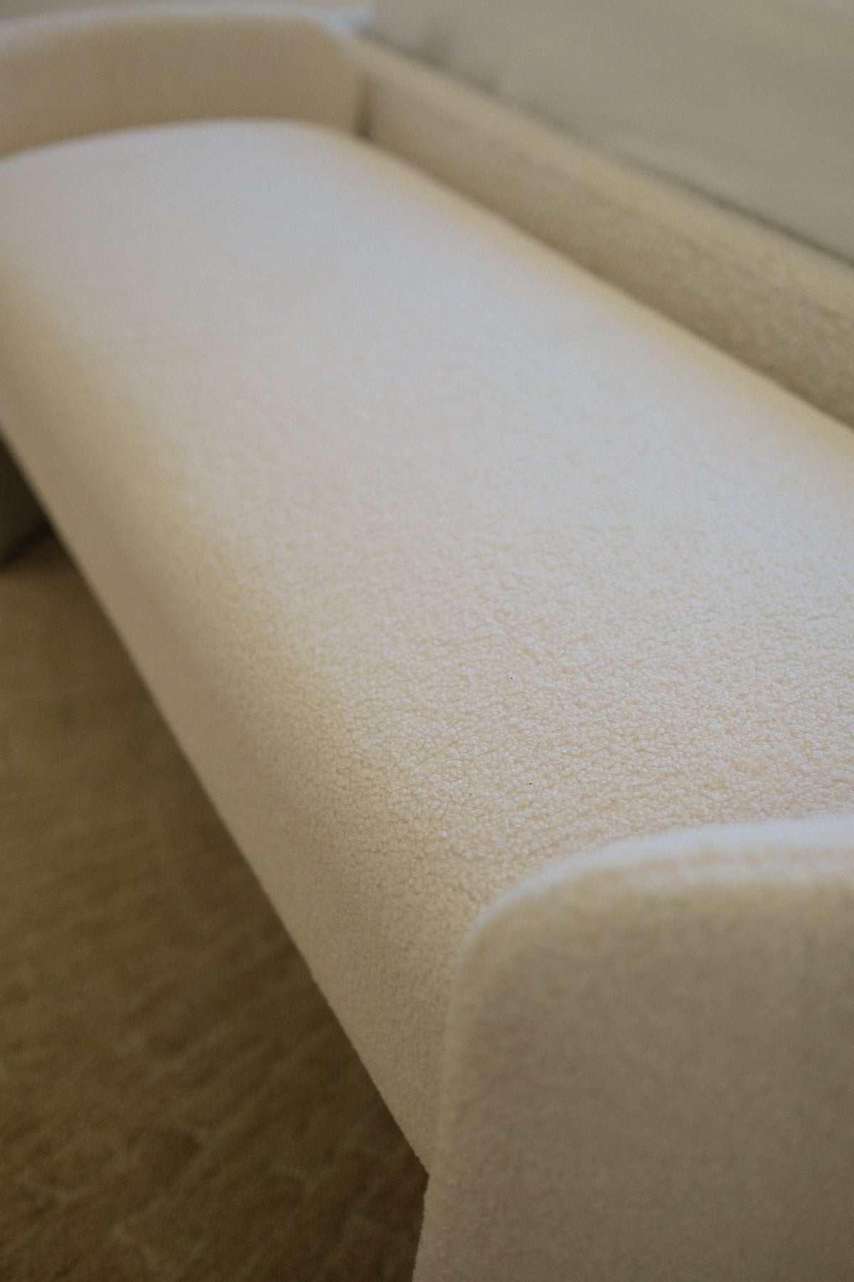 55"L WHITE BOUCLE BENCH