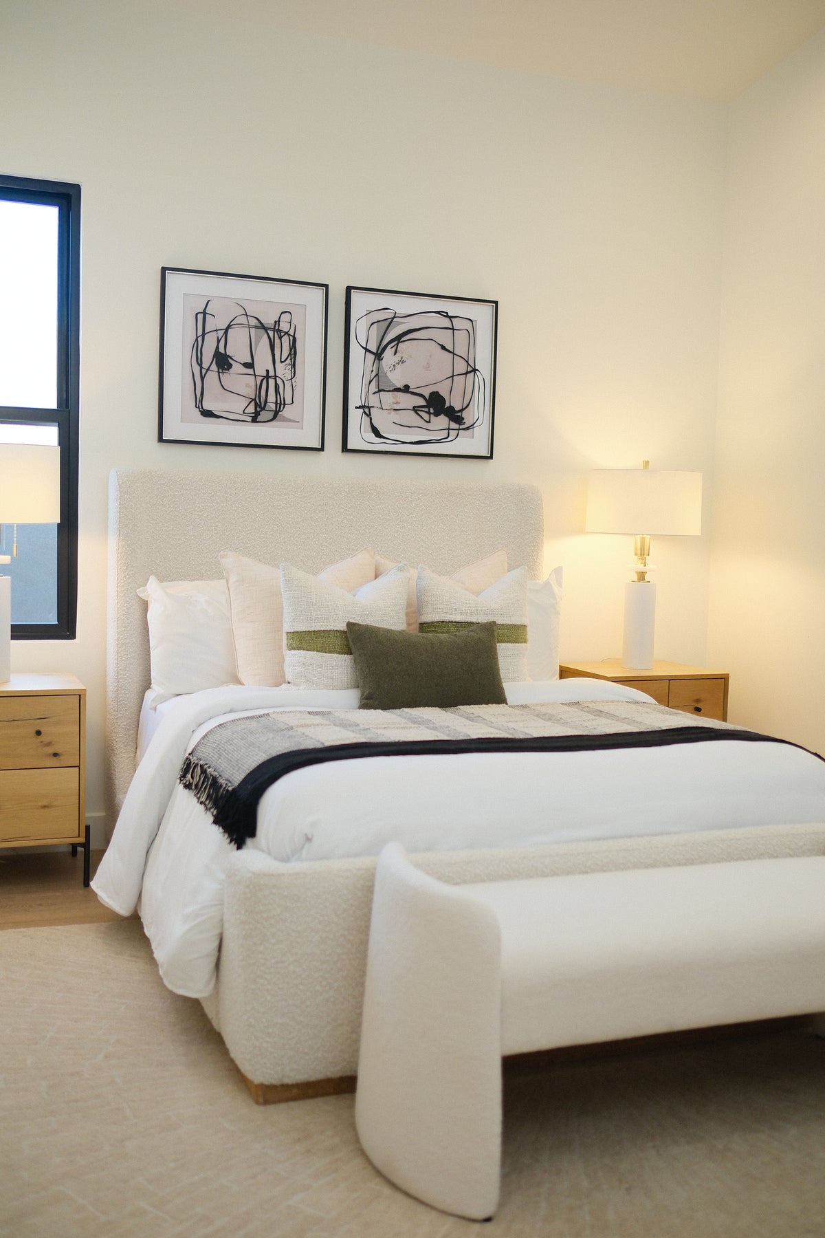 57"H CREAM SLEIGH QUEEN BED