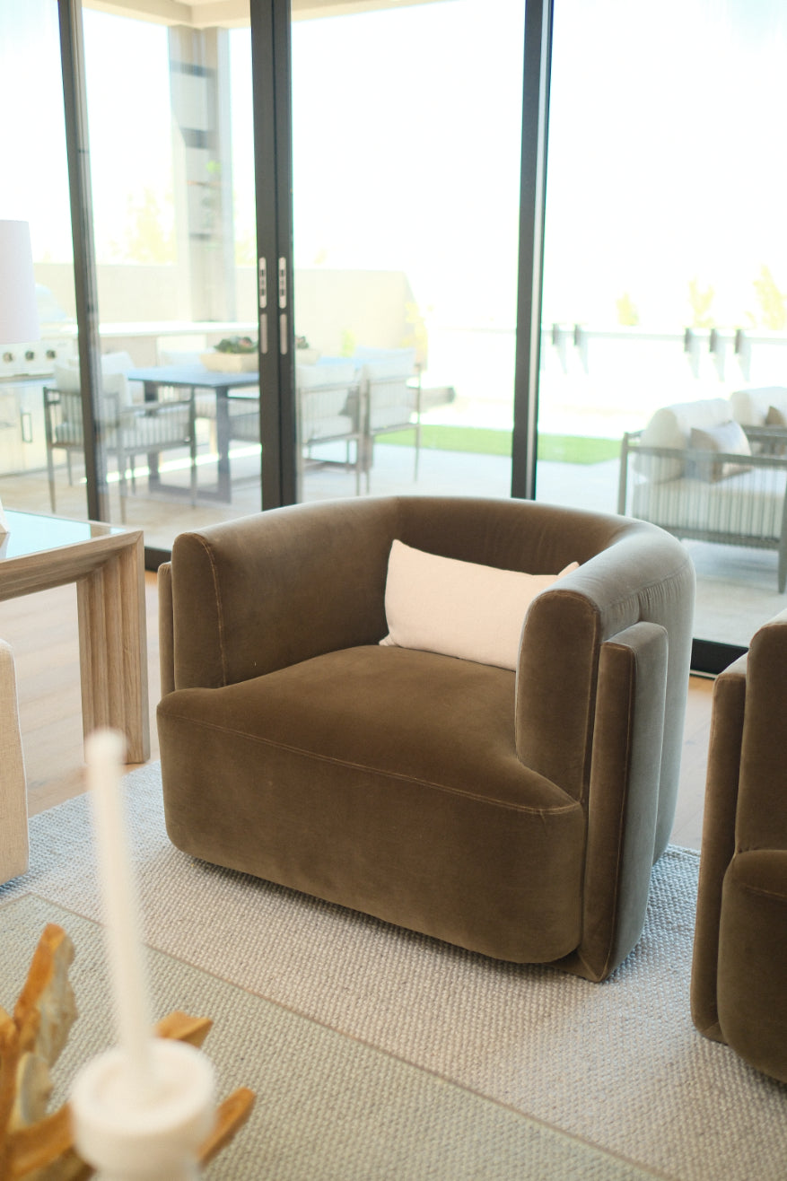 VELVET OLIVE GREEN ACCENT CHAIR A
