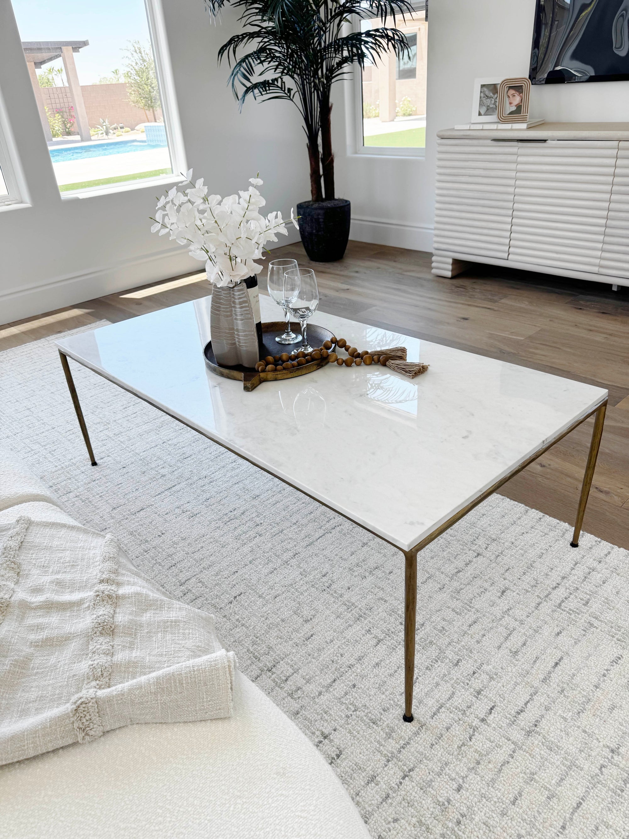 55"L MARBLE TOP IRON LEGS CT