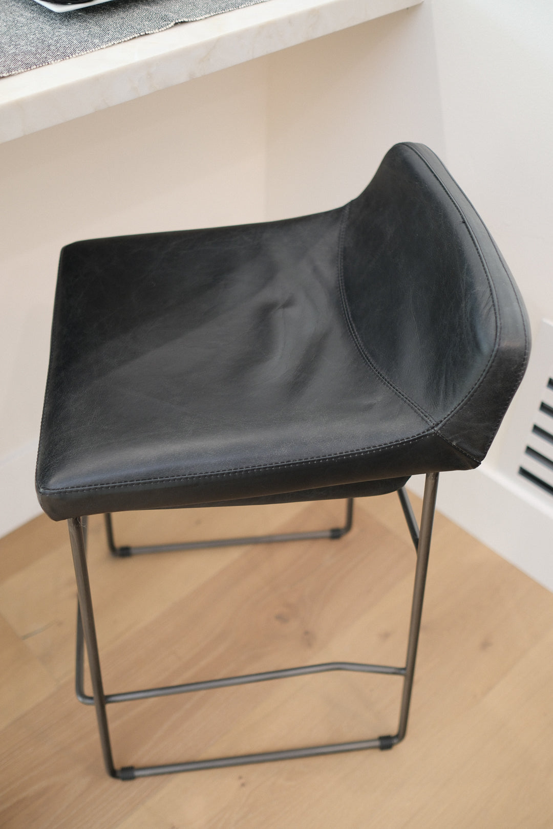 LEATHER COUNTER STOOL BLACK  B