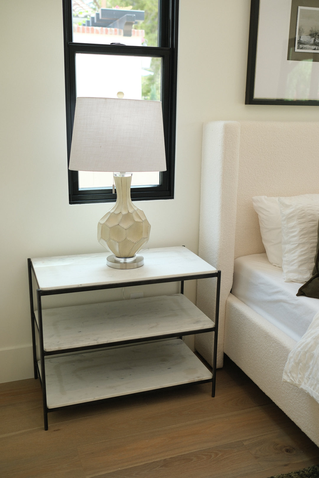 33"L WHITE MARBLE TOP NIGHTSTAND A