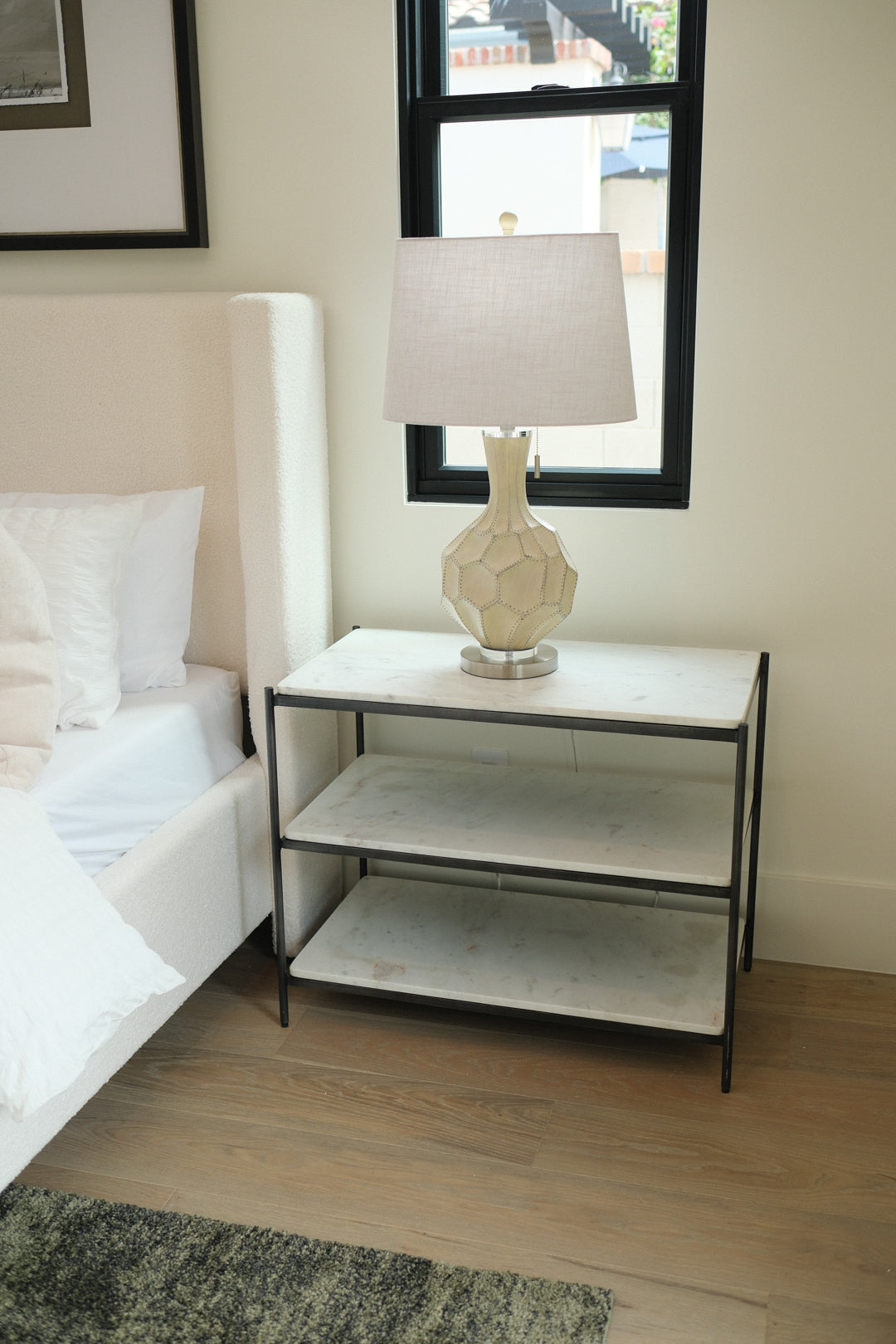 33"L WHITE MARBLE TOP NIGHTSTAND B