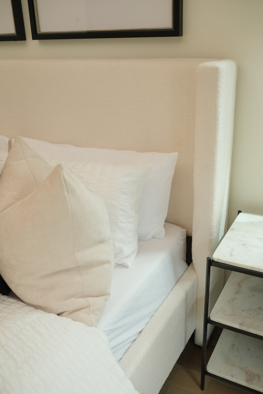 53"H BOUCLE PLATFORM KING BED WHITE LK