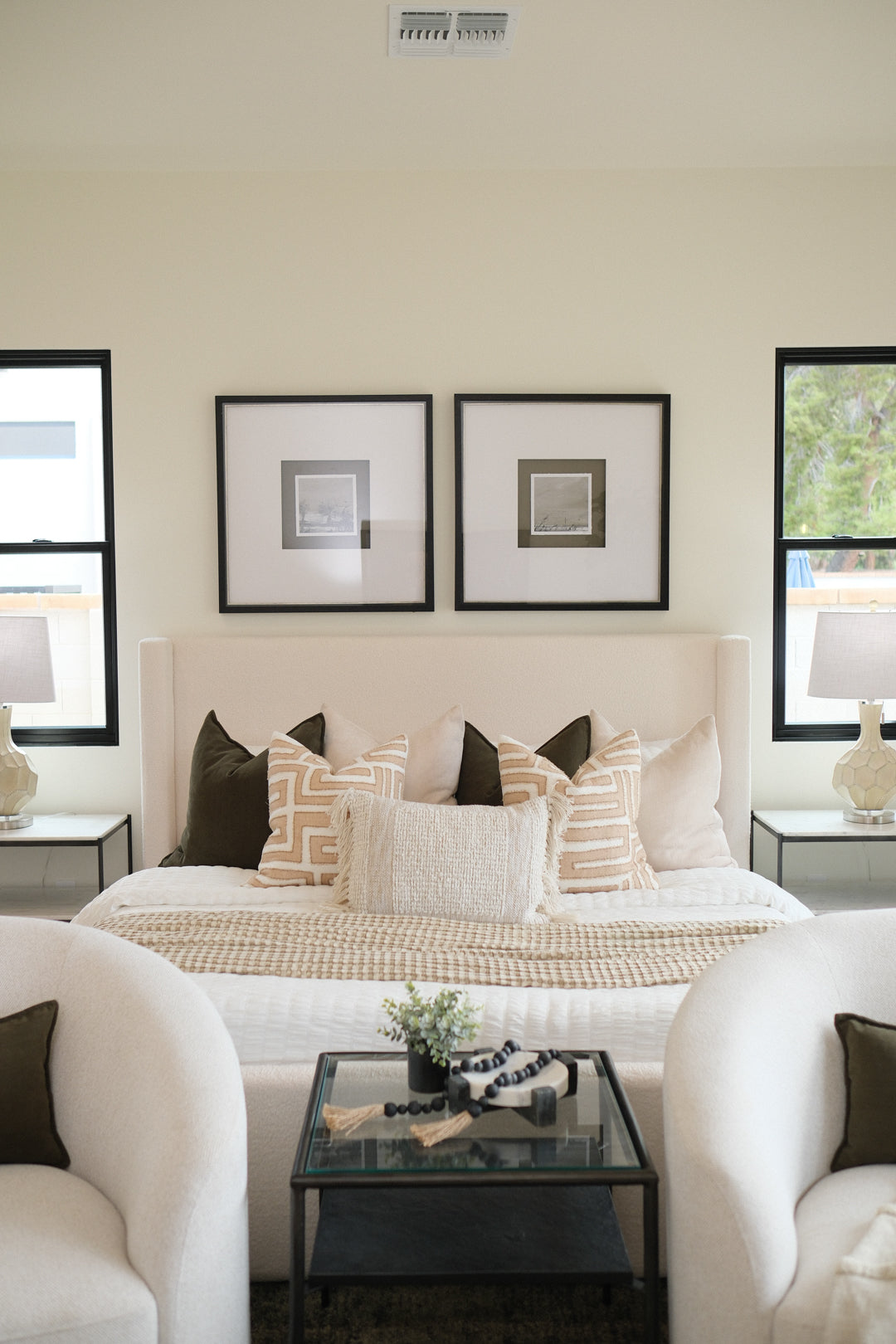 53"H BOUCLE PLATFORM KING BED WHITE LK