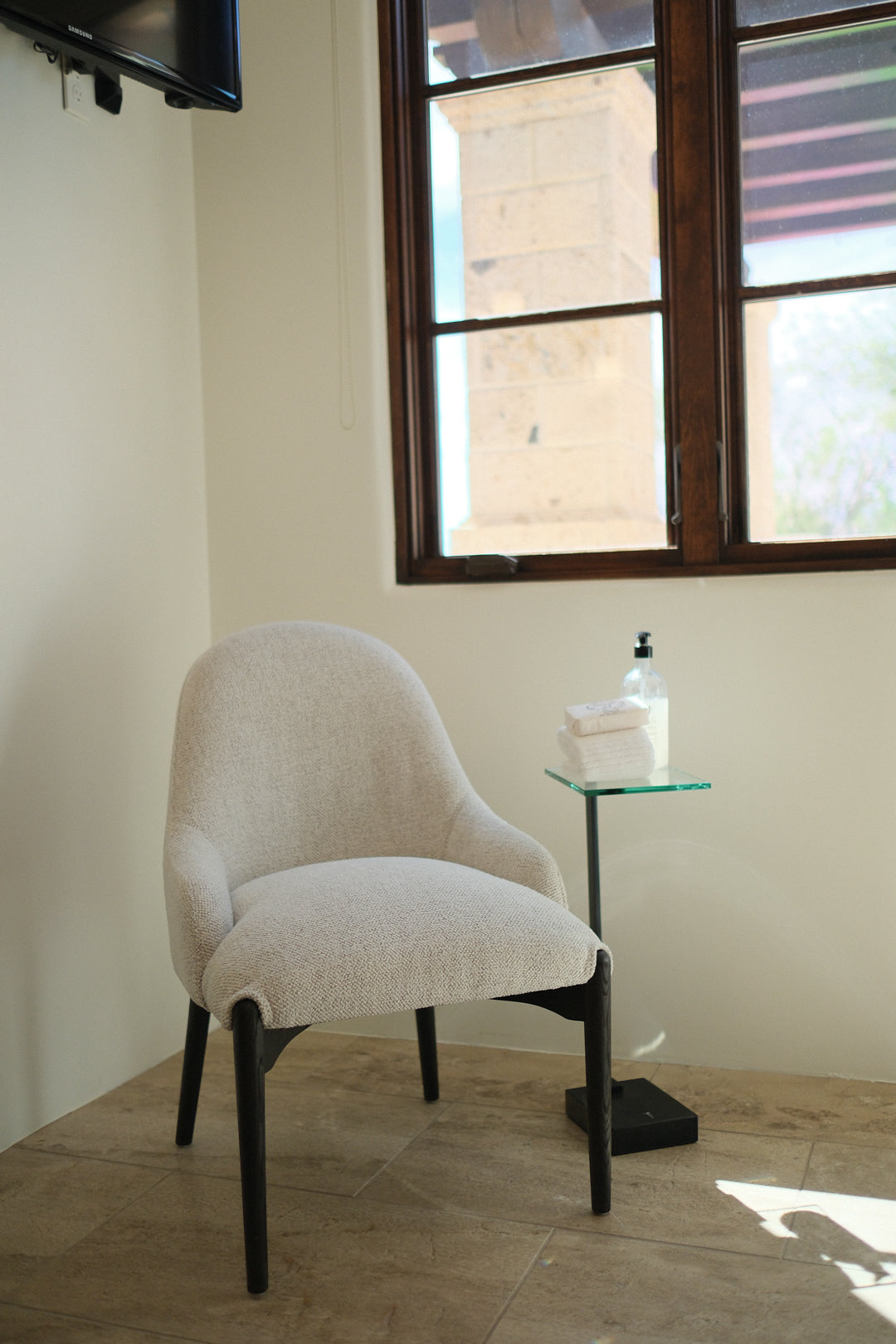 CHENILLE CREAM DINING CHAIR