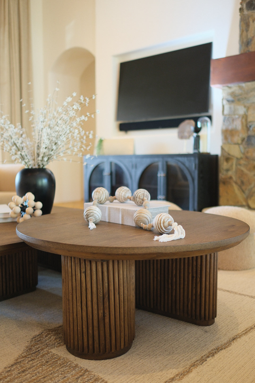 38"R TAWNY BROWN COFFEE TABLE