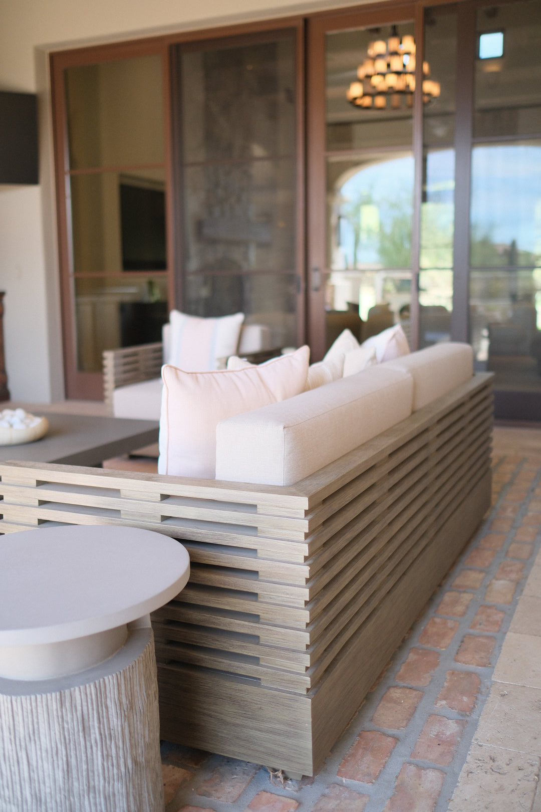 83"L EUCALYPTUS WOOD PATIO SOFA