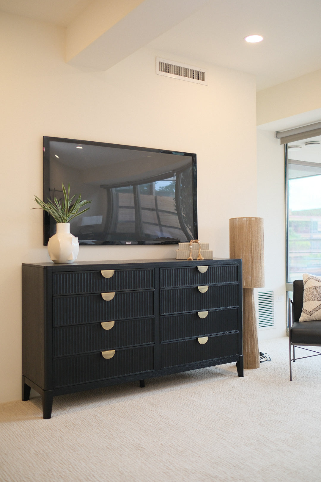 66"L BLACK RIBBED DRESSER
