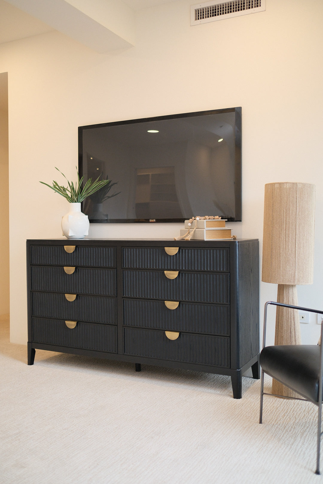 66"L BLACK RIBBED DRESSER