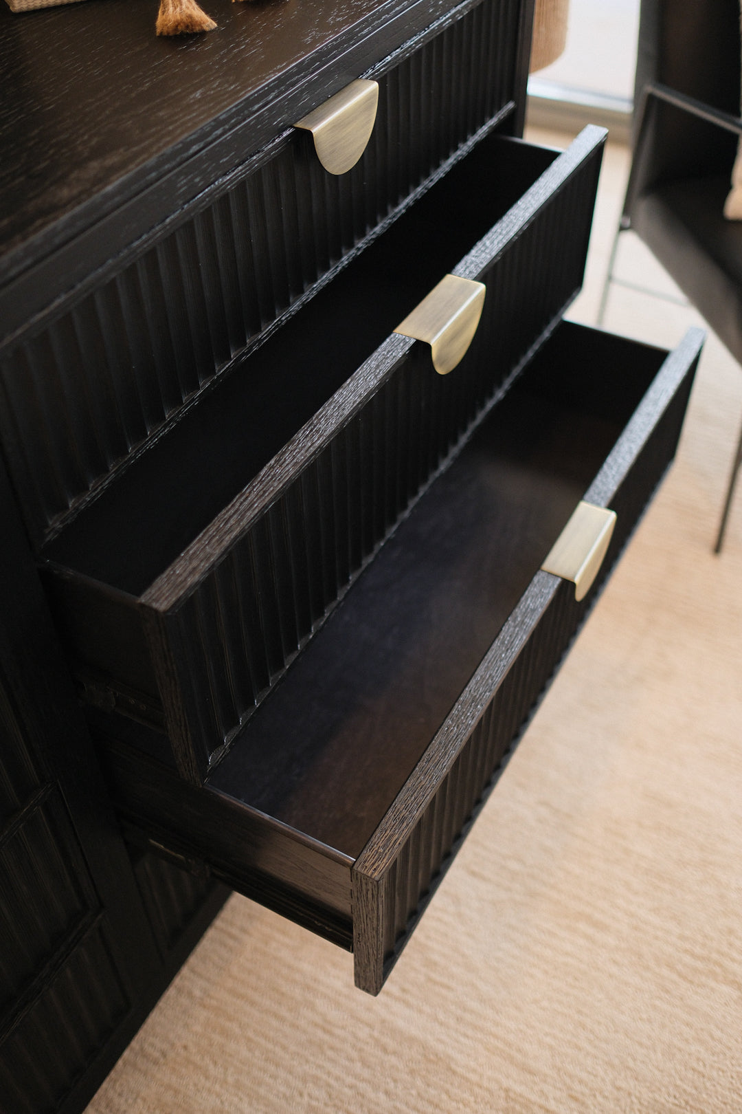 66"L BLACK RIBBED DRESSER