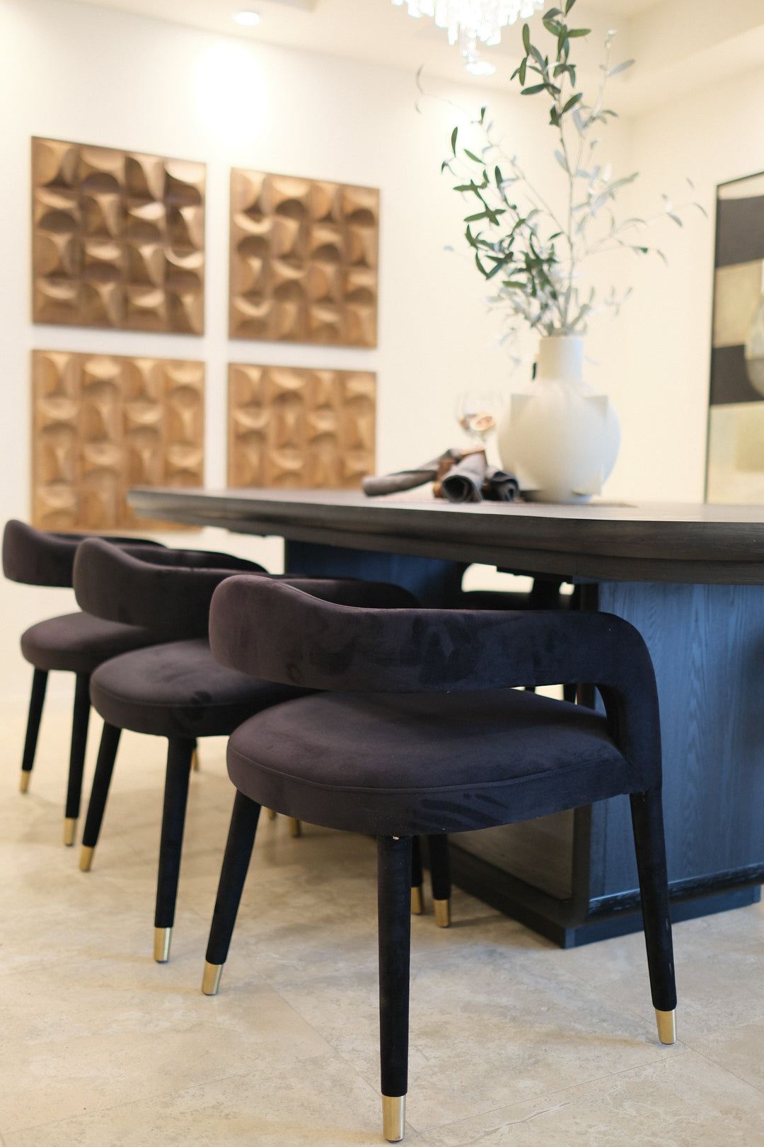 BLACK VELVET DINING CHAIR SET OF 6