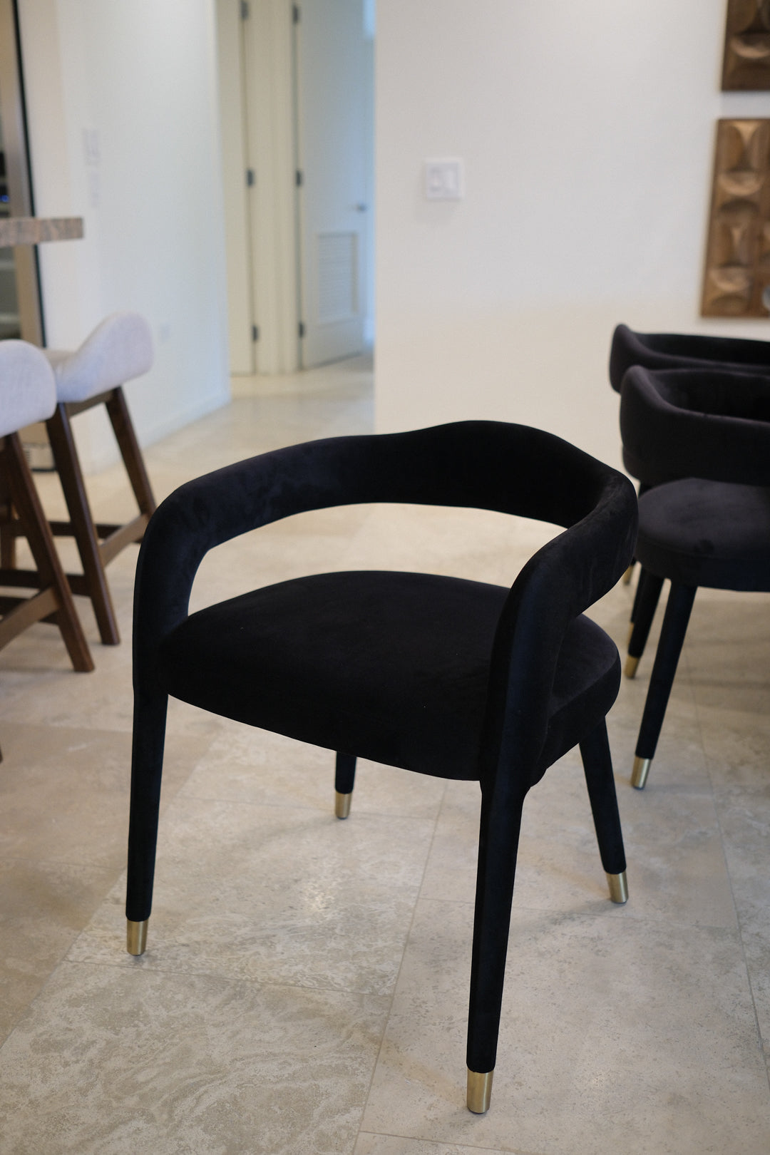 BLACK VELVET DINING CHAIR SET OF 6