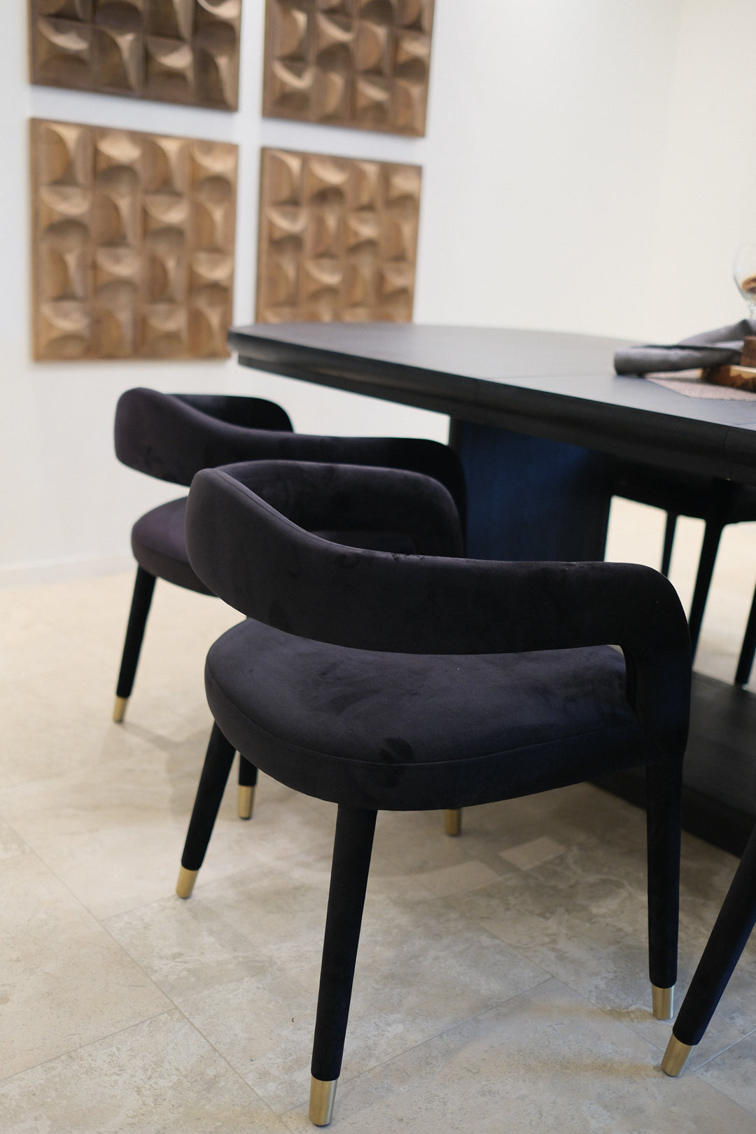 BLACK VELVET DINING CHAIR SET OF 6