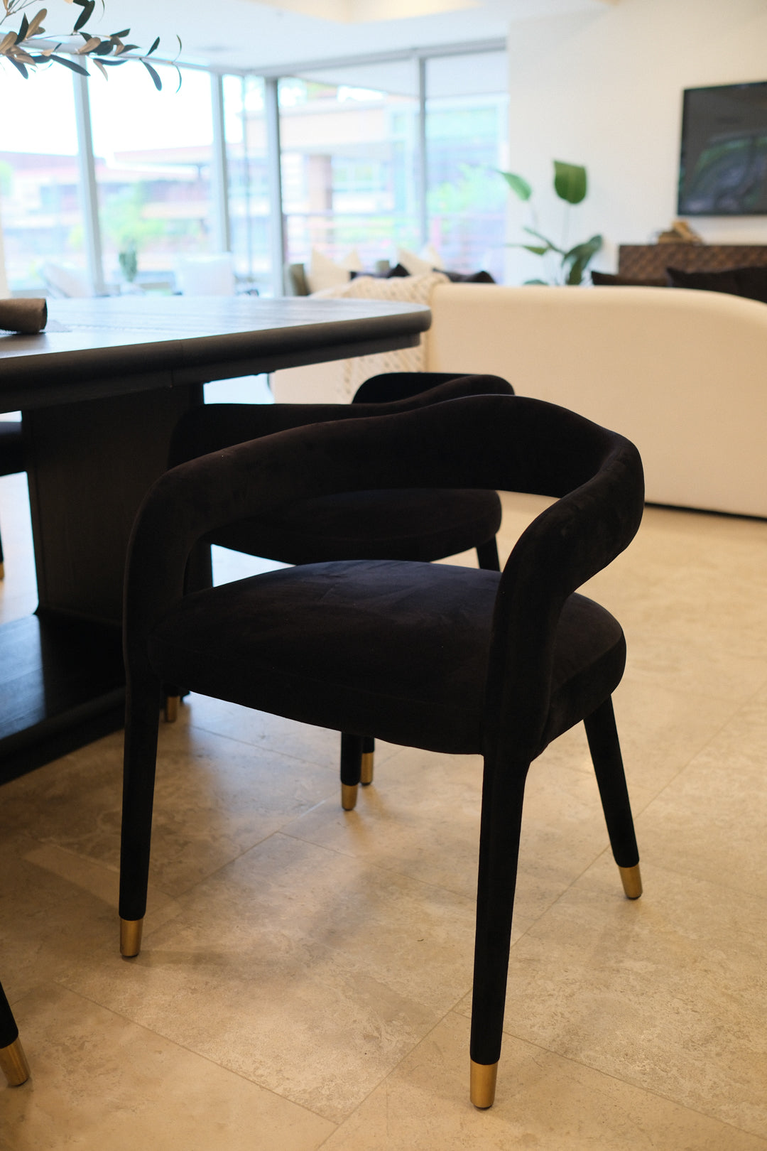BLACK VELVET DINING CHAIR SET OF 6