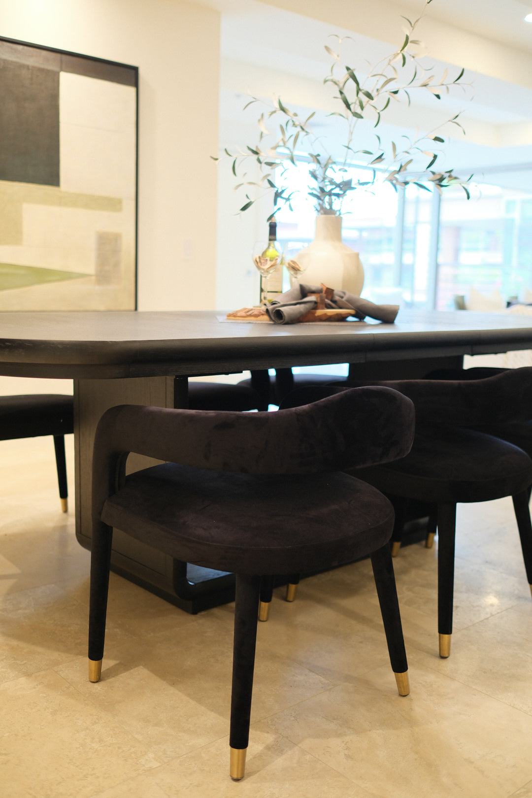 BLACK VELVET DINING CHAIR SET OF 6
