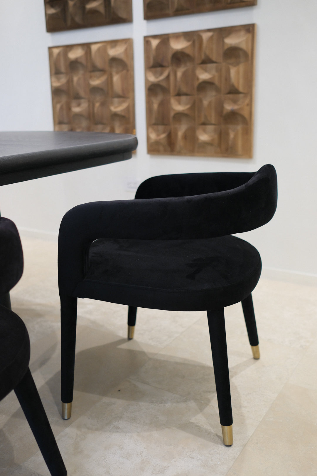 BLACK VELVET DINING CHAIR SET OF 6