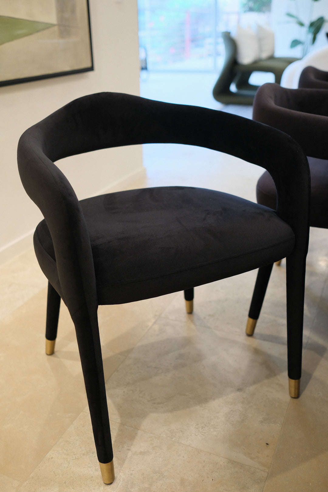 BLACK VELVET DINING CHAIR SET OF 6