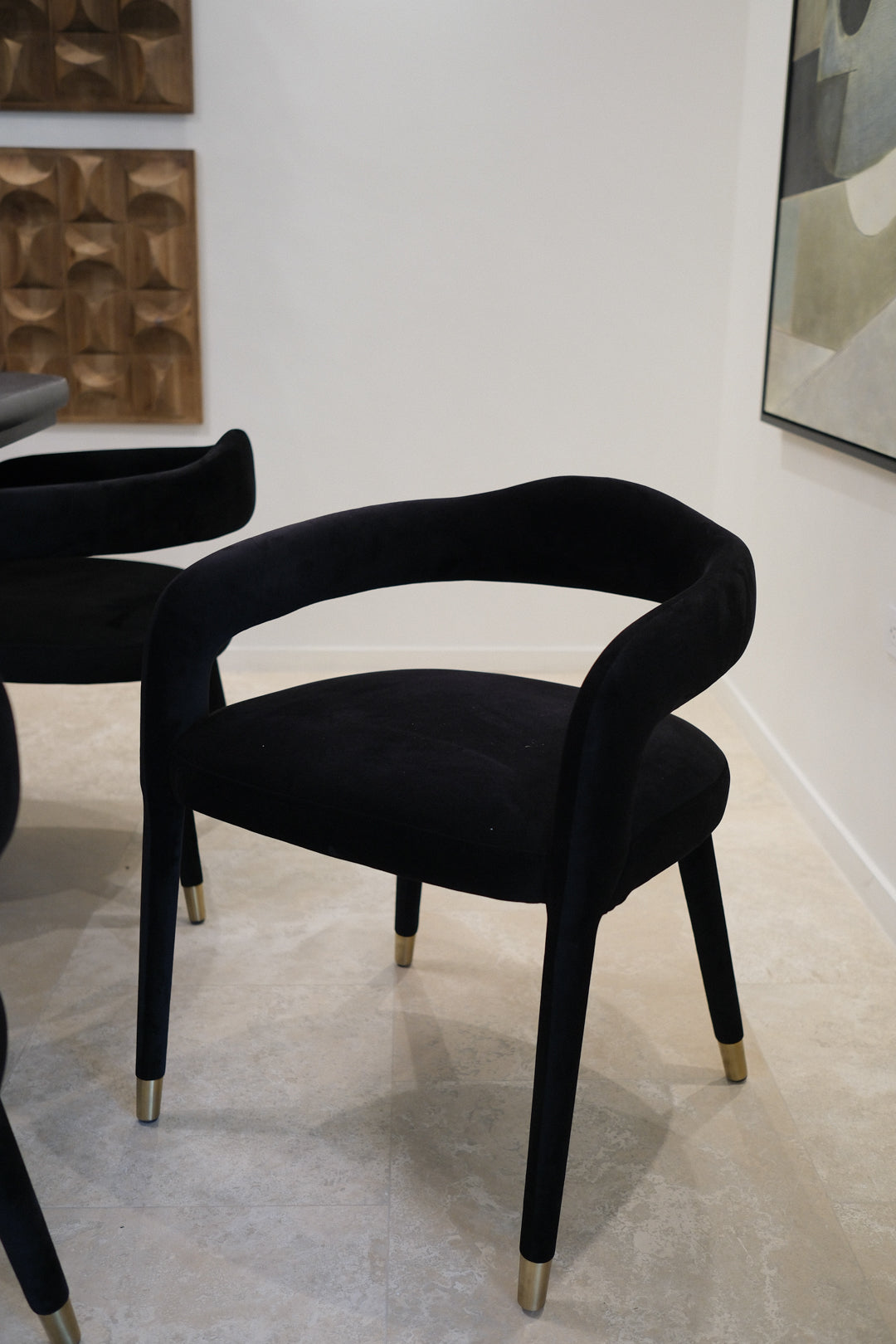 BLACK VELVET DINING CHAIR SET OF 6