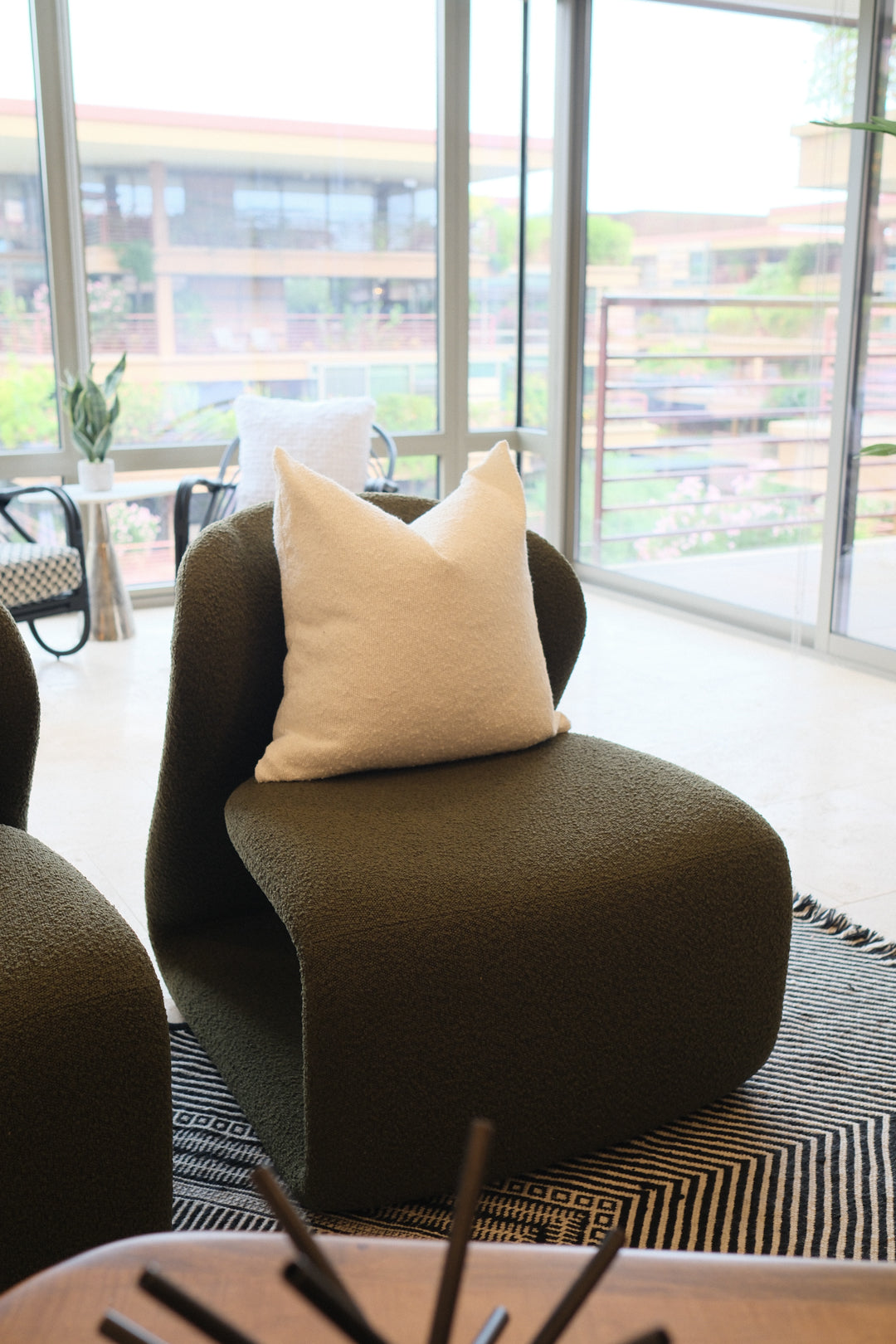 GREEN BOUCLE LOUNGE CHAIR B