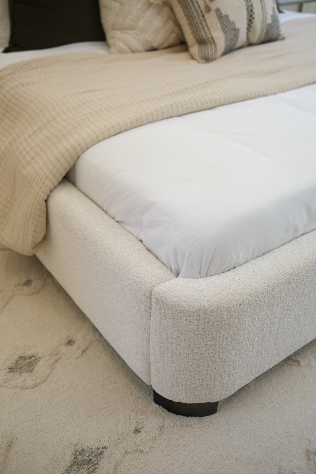 55"H BEIGE UPHOLSTERED KING BED