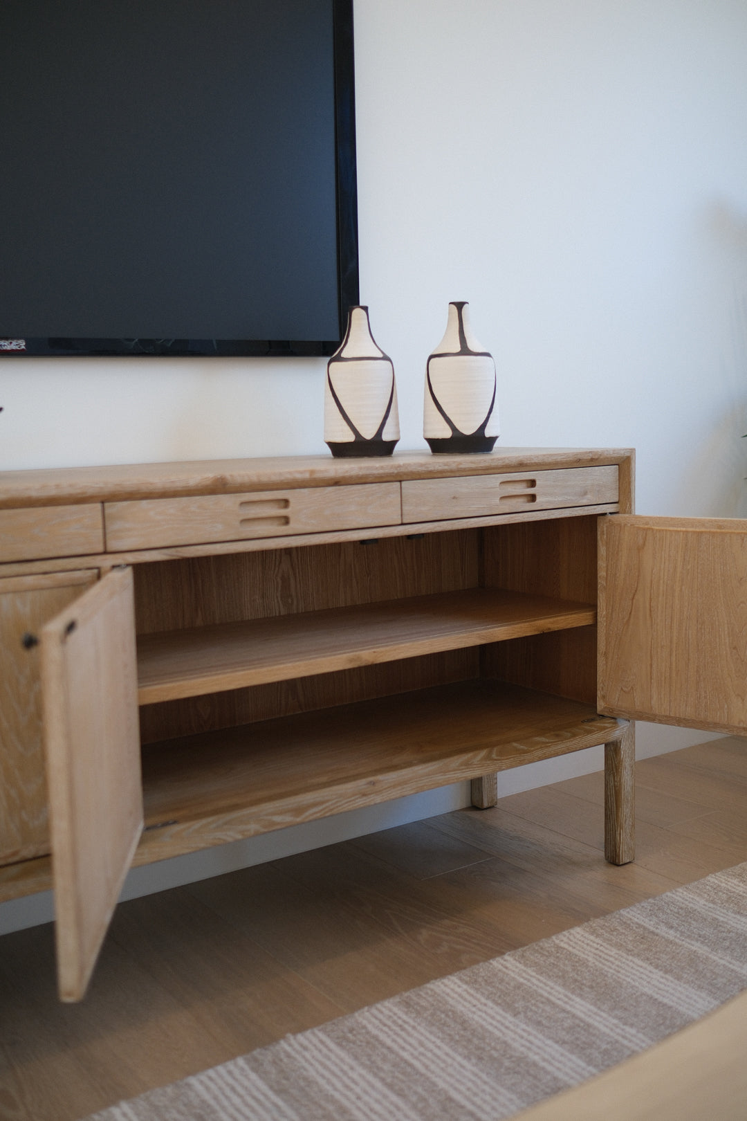 83"L OAK WOOD FINISH SIDEBOARDE