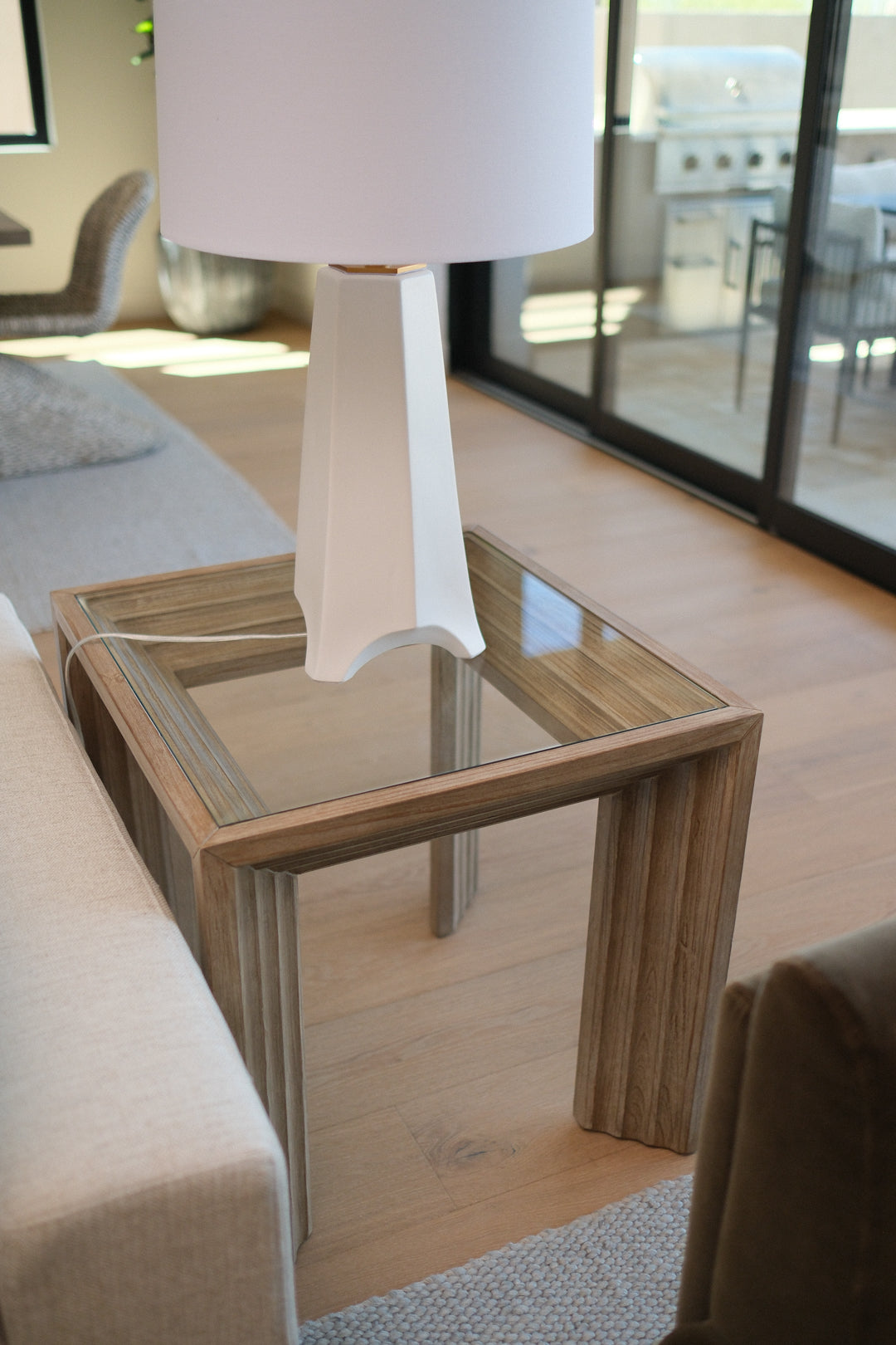26"L GLASS &amp; WOOD END TABLE