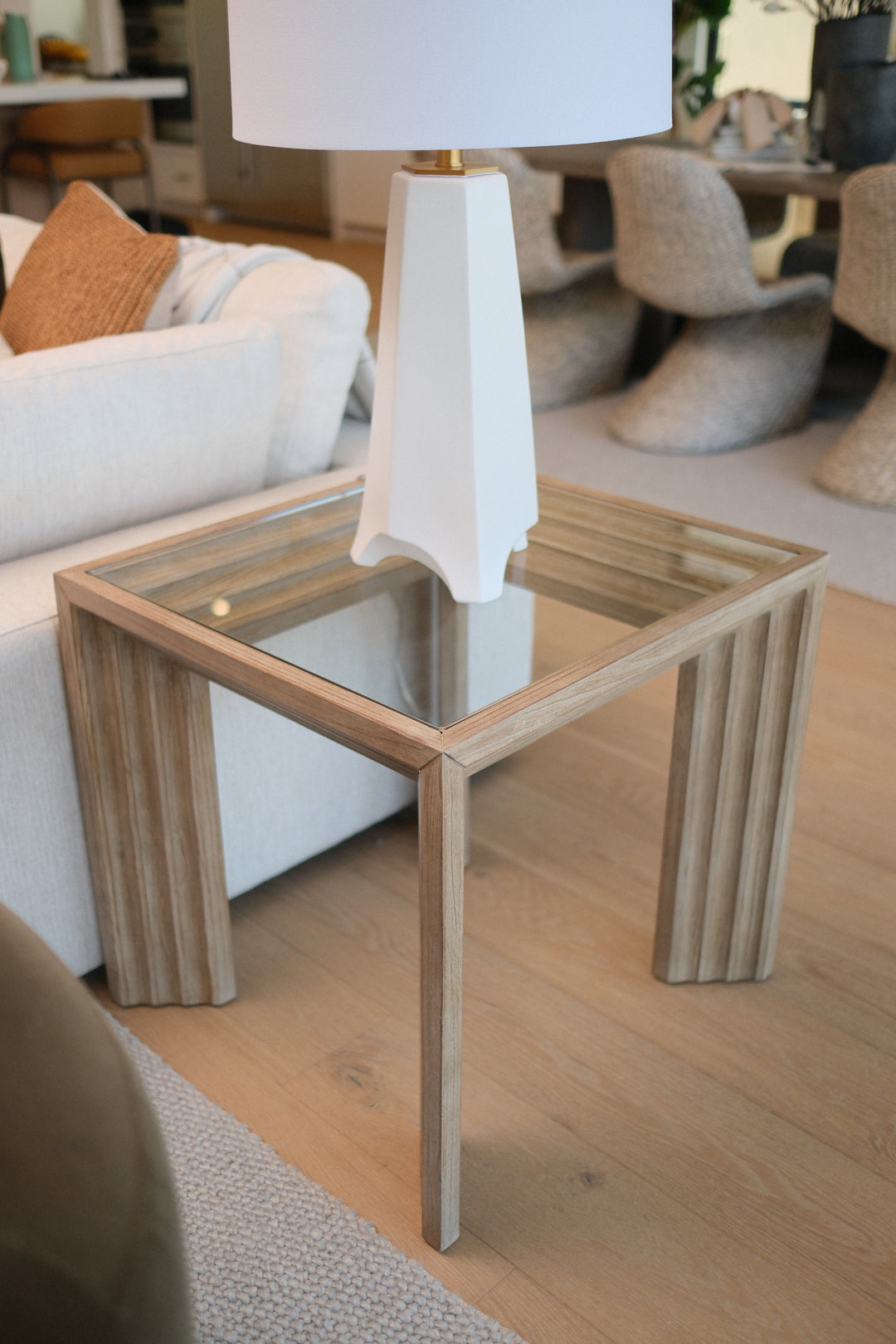 26"L GLASS &amp; WOOD END TABLE