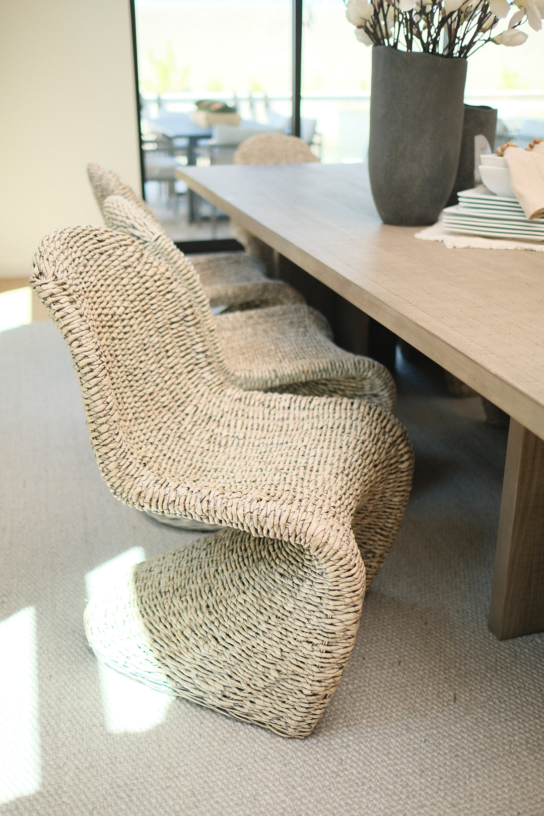 DINING CHAIR, WICKER BROWN SET OF 8