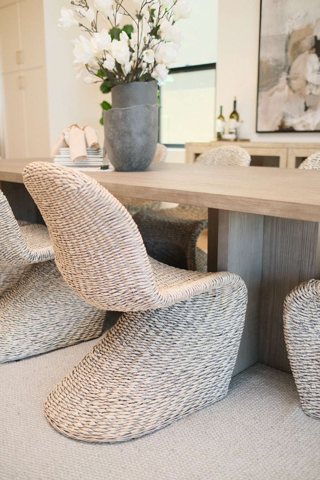 DINING CHAIR, WICKER BROWN SET OF 8