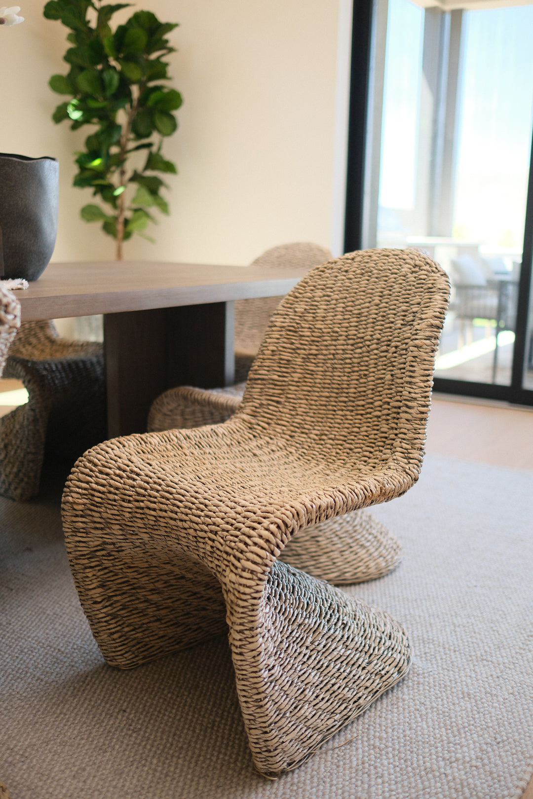 DINING CHAIR, WICKER BROWN SET OF 8