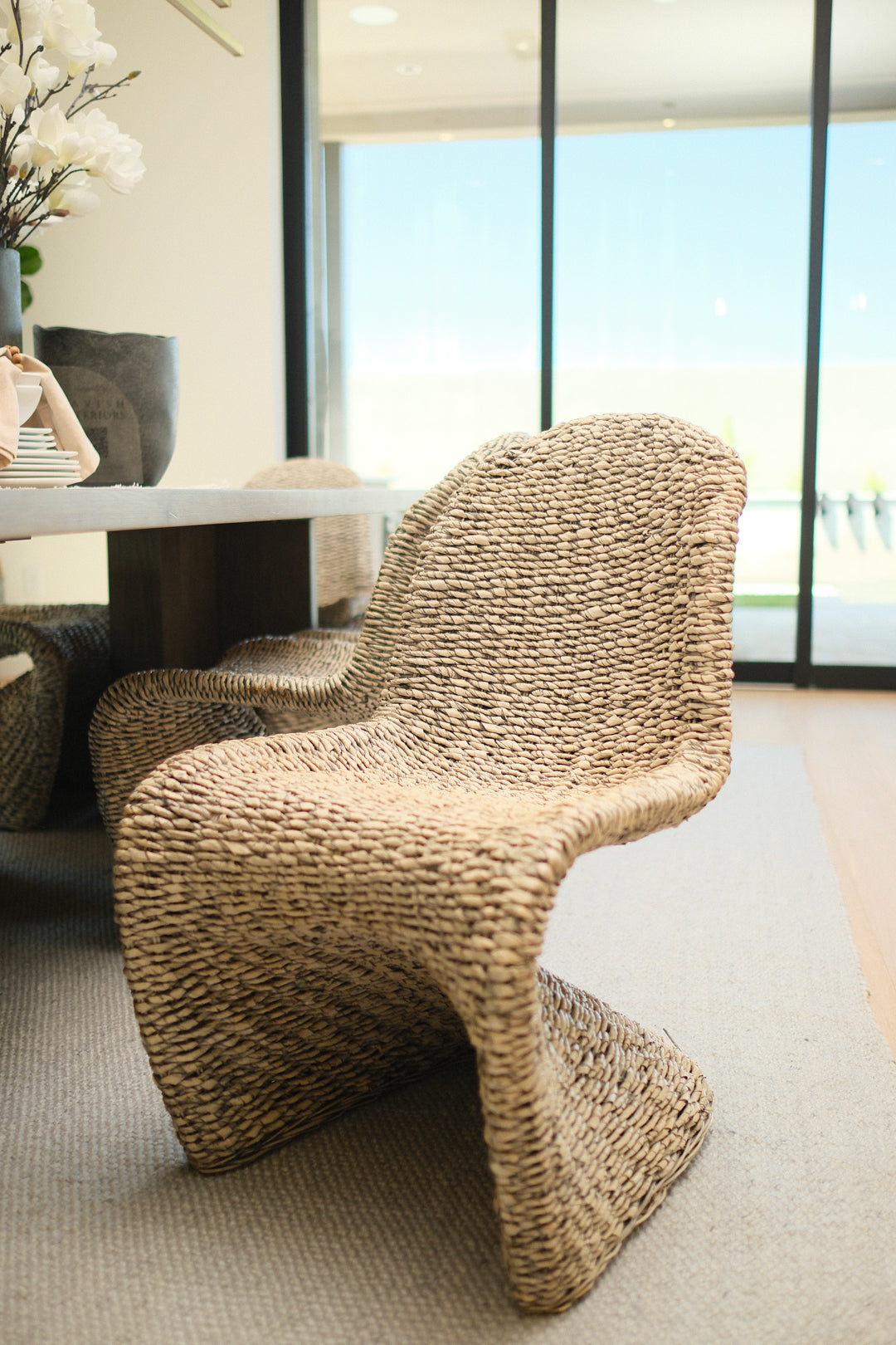 DINING CHAIR, WICKER BROWN SET OF 8