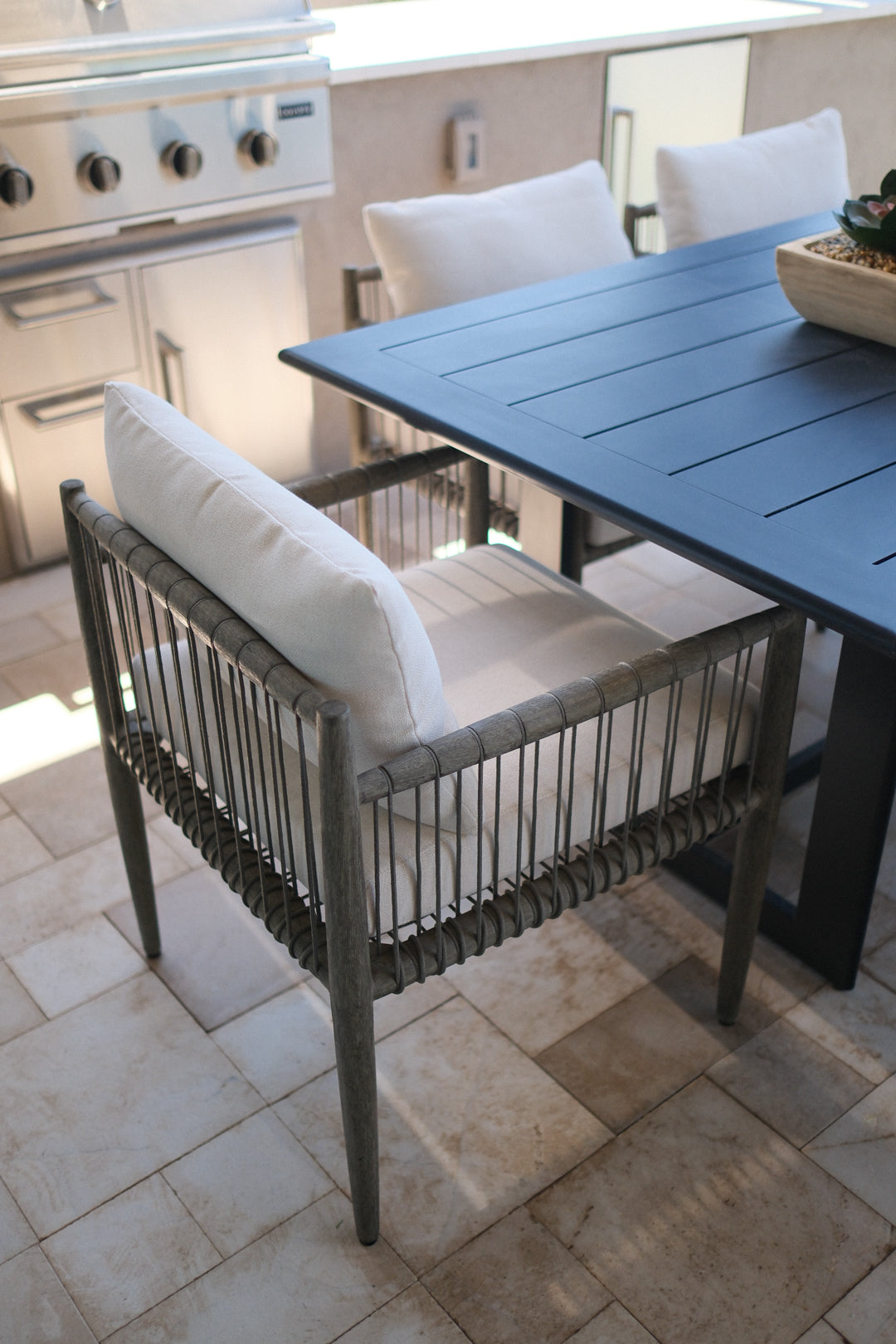 GREY ROPE OUTDOOR DINING CHAIR SET OF 6