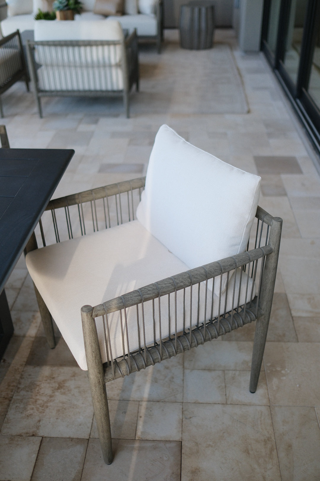GREY ROPE OUTDOOR DINING CHAIR SET OF 6