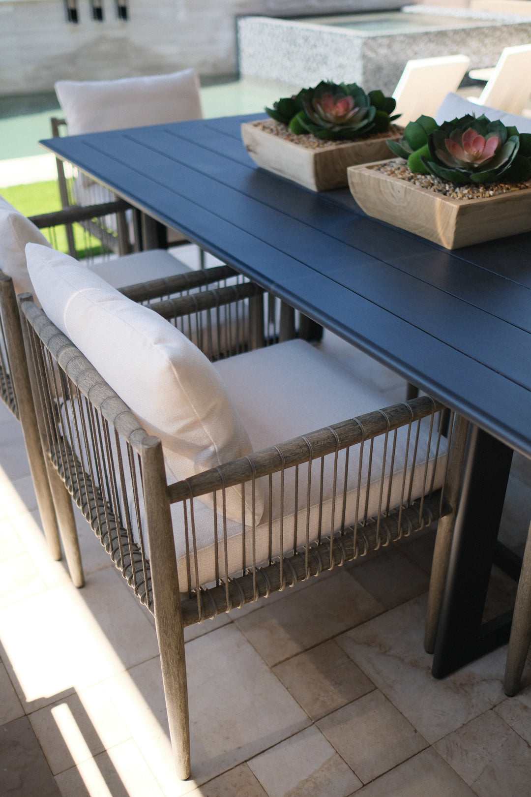 GREY ROPE OUTDOOR DINING CHAIR SET OF 6